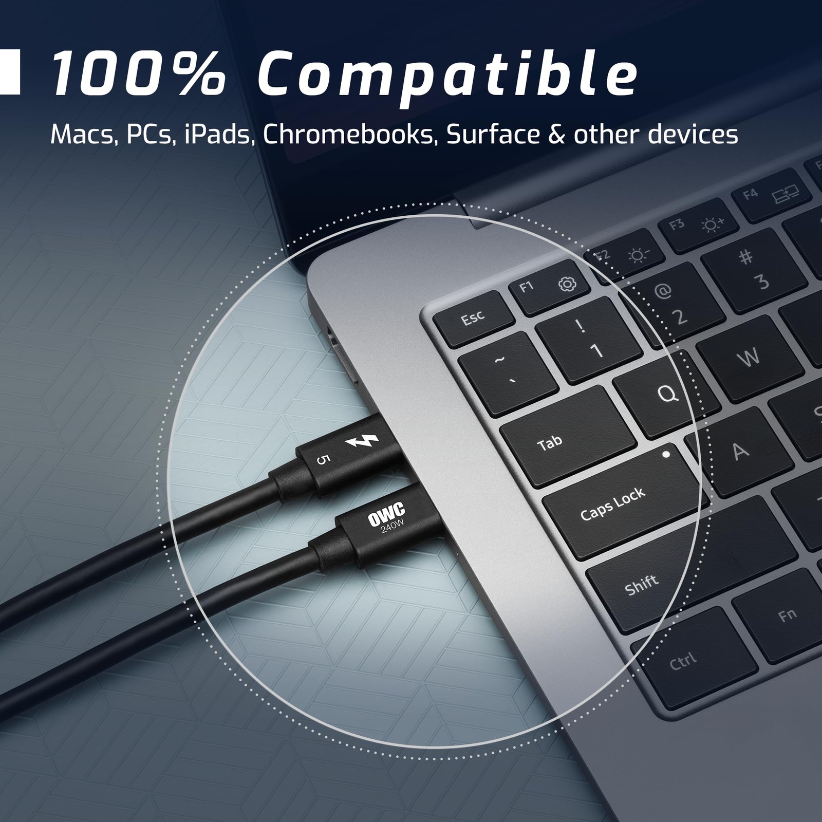 OWC 0.3M Thunderbolt 5 (USB-C) Cable, Up to 80Gb/s of Bi-Directional Data Speed