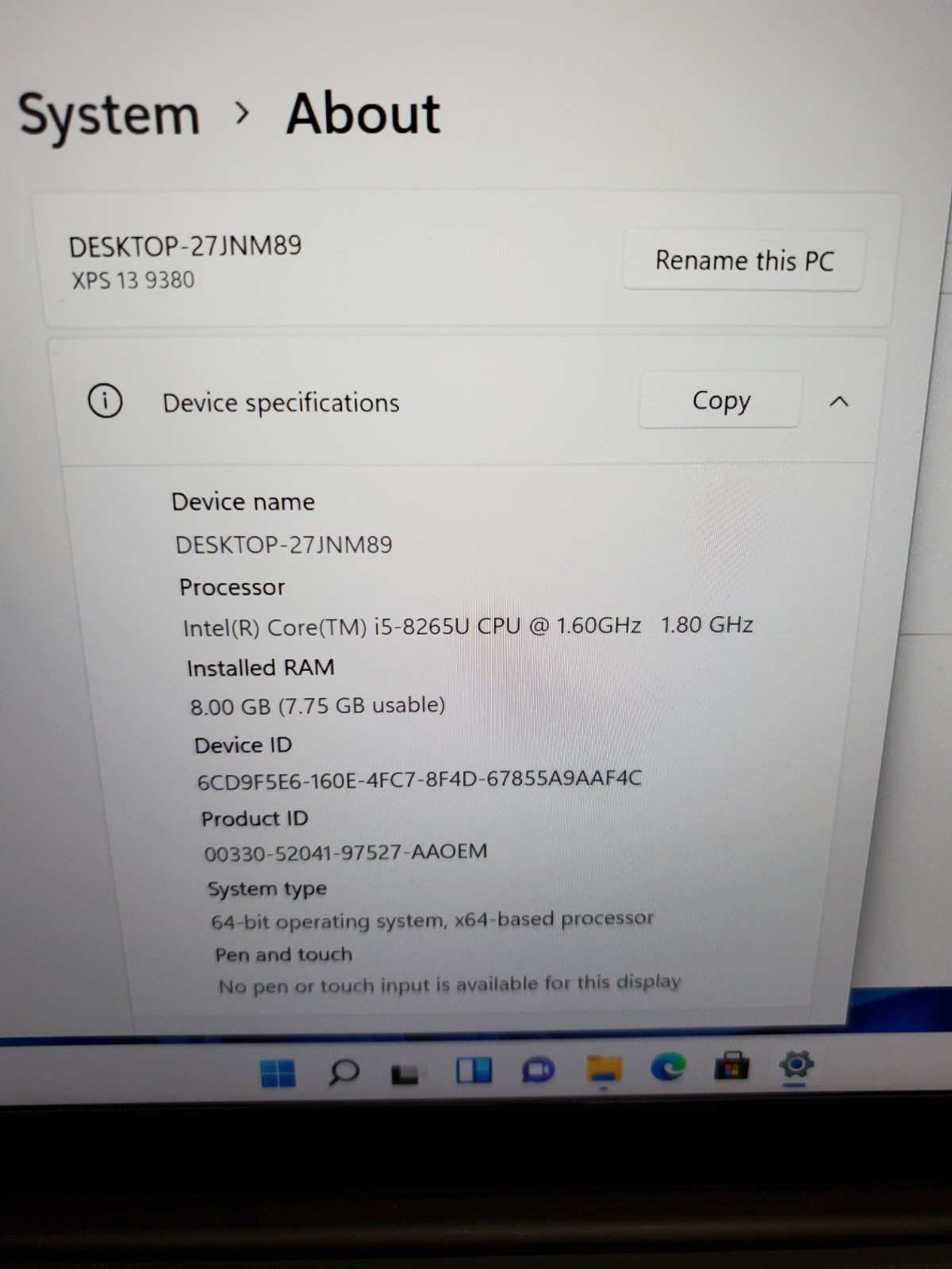 Dell XPS 13 9370 Laptop Intel Core i5-8250U 1.60GHz 8GB RAM 256GB SSD Win11 #69