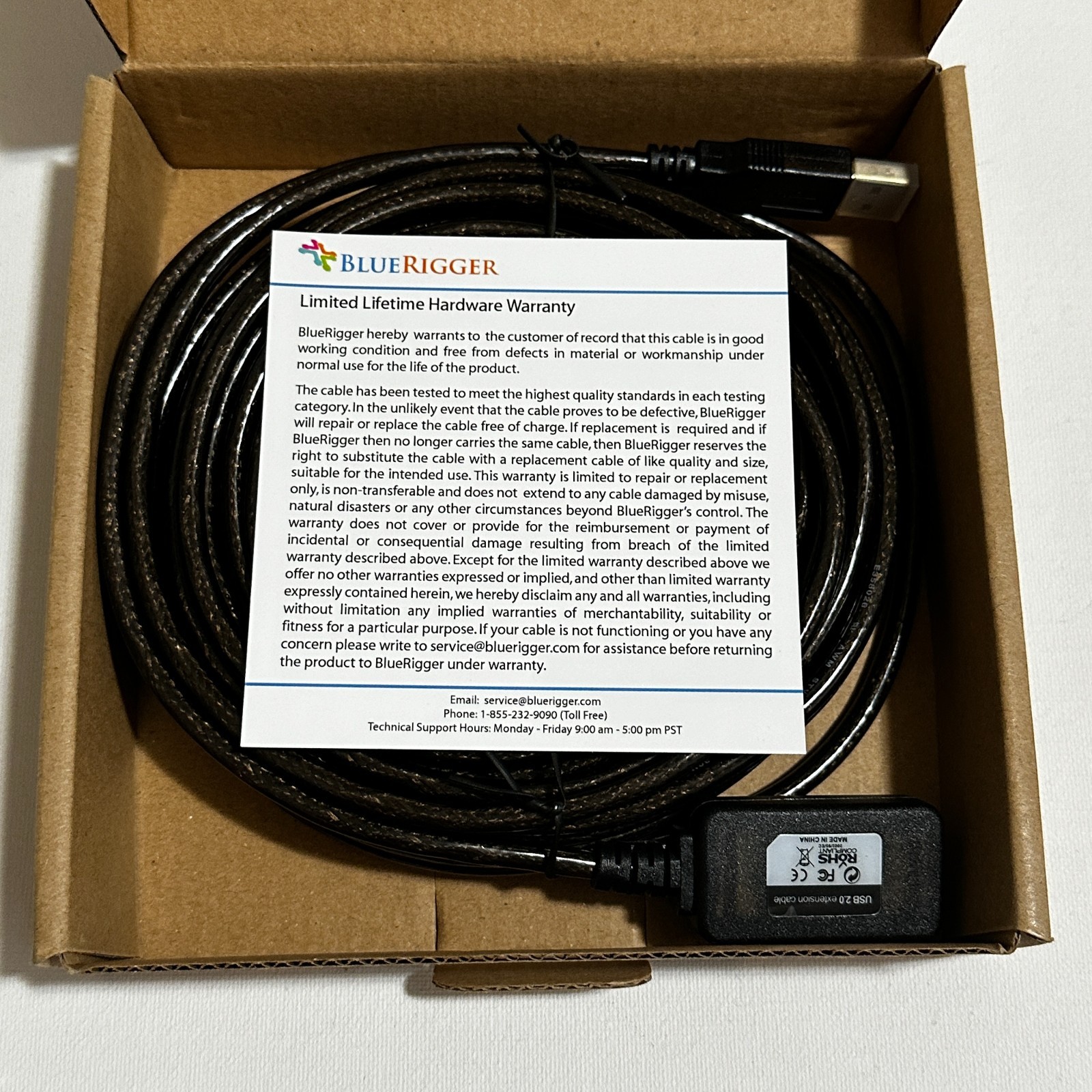 BlueRigger USB 2.0 Active Extension Cable 32ft New NIB