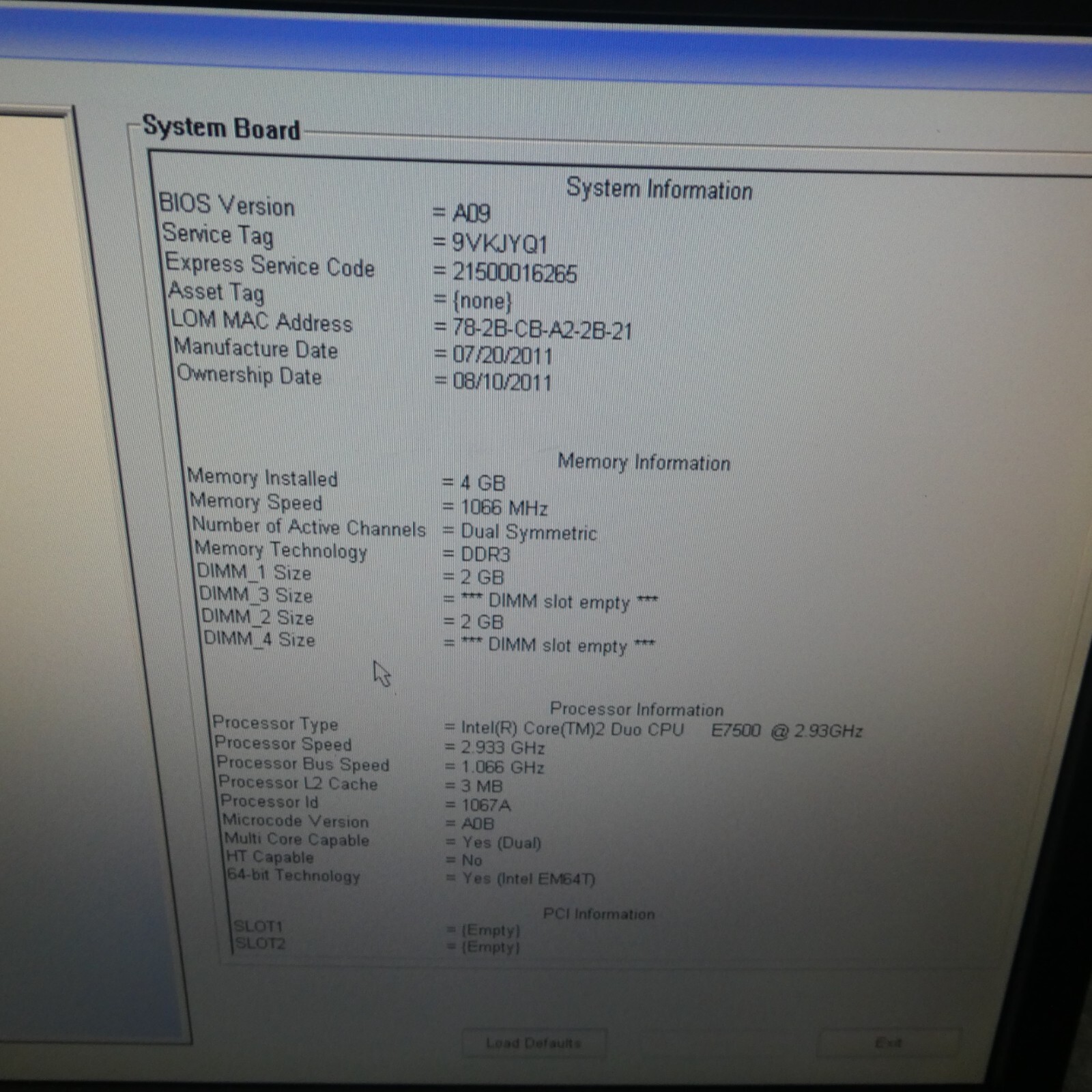 Dell Optiplex 760/780/790 E93839 03NVJ6 Intel Core 2 Duo 2.93 GHz 4GB