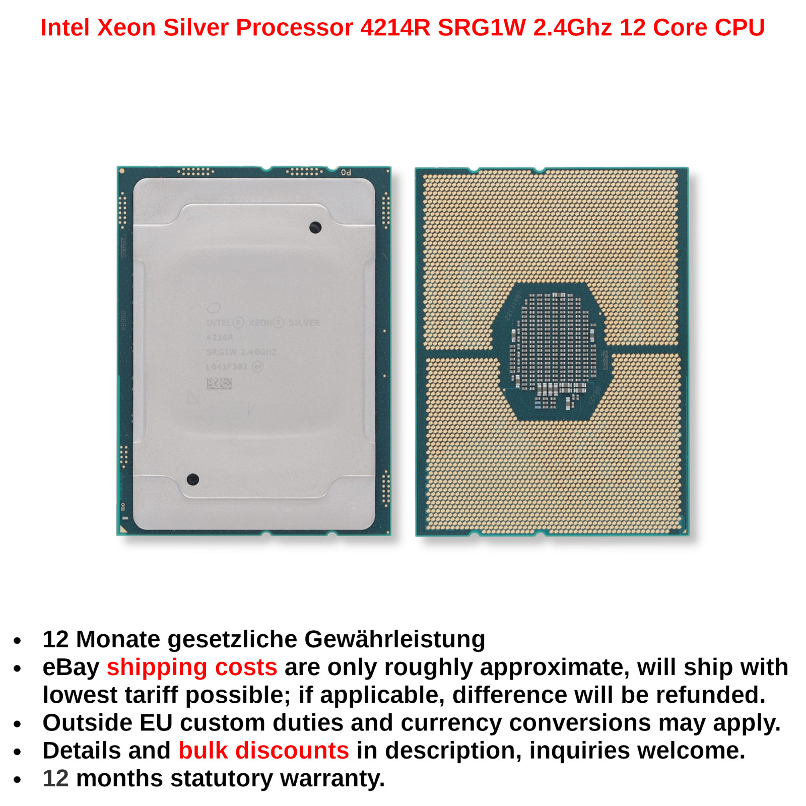 Intel Xeon Silver 4214R SRG1W 2.40GHz CPU Processor