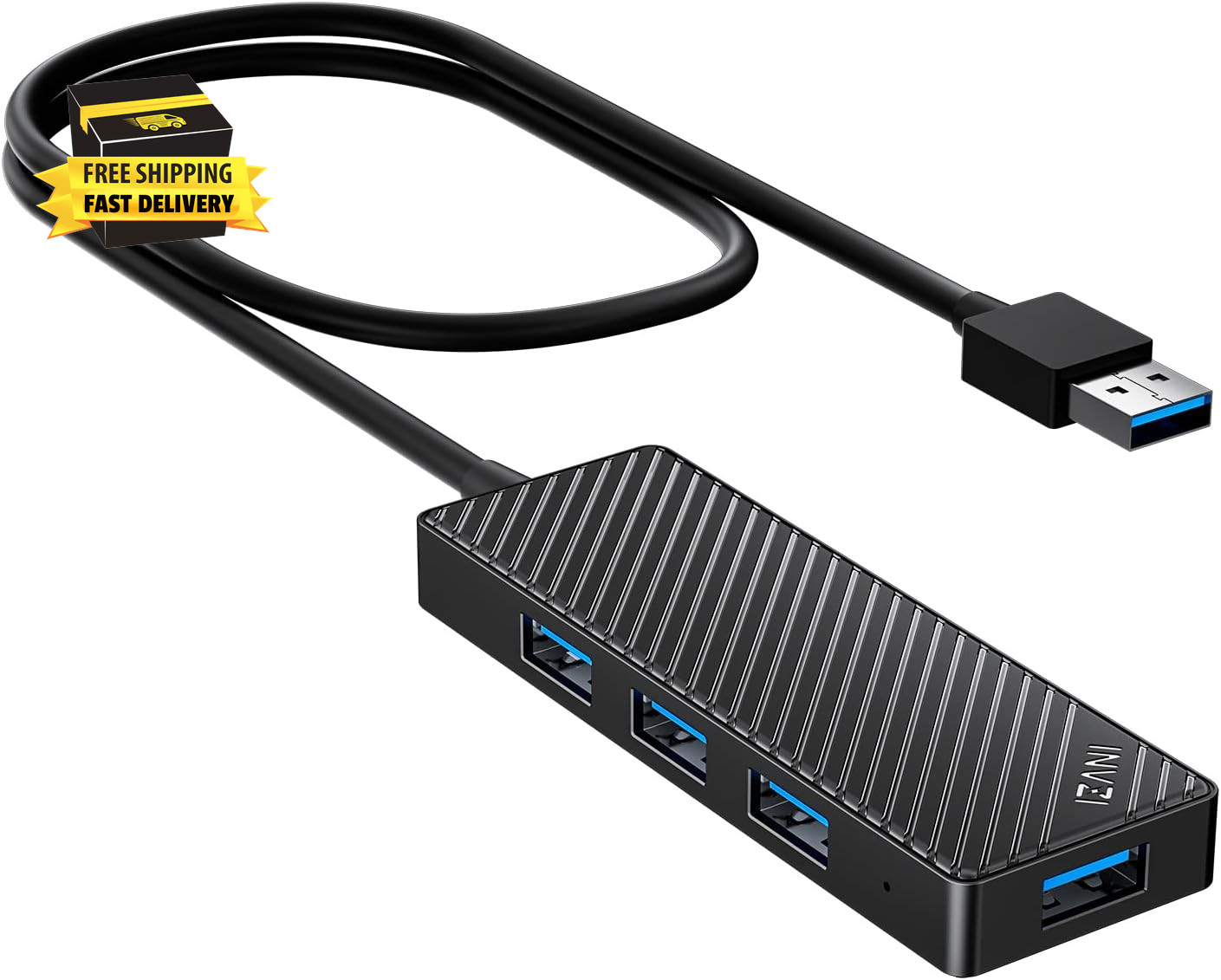 USB Hub 3.0 4-Port, Ultra Slim Data USB Splitter with 2Ft Extended Cable Compati