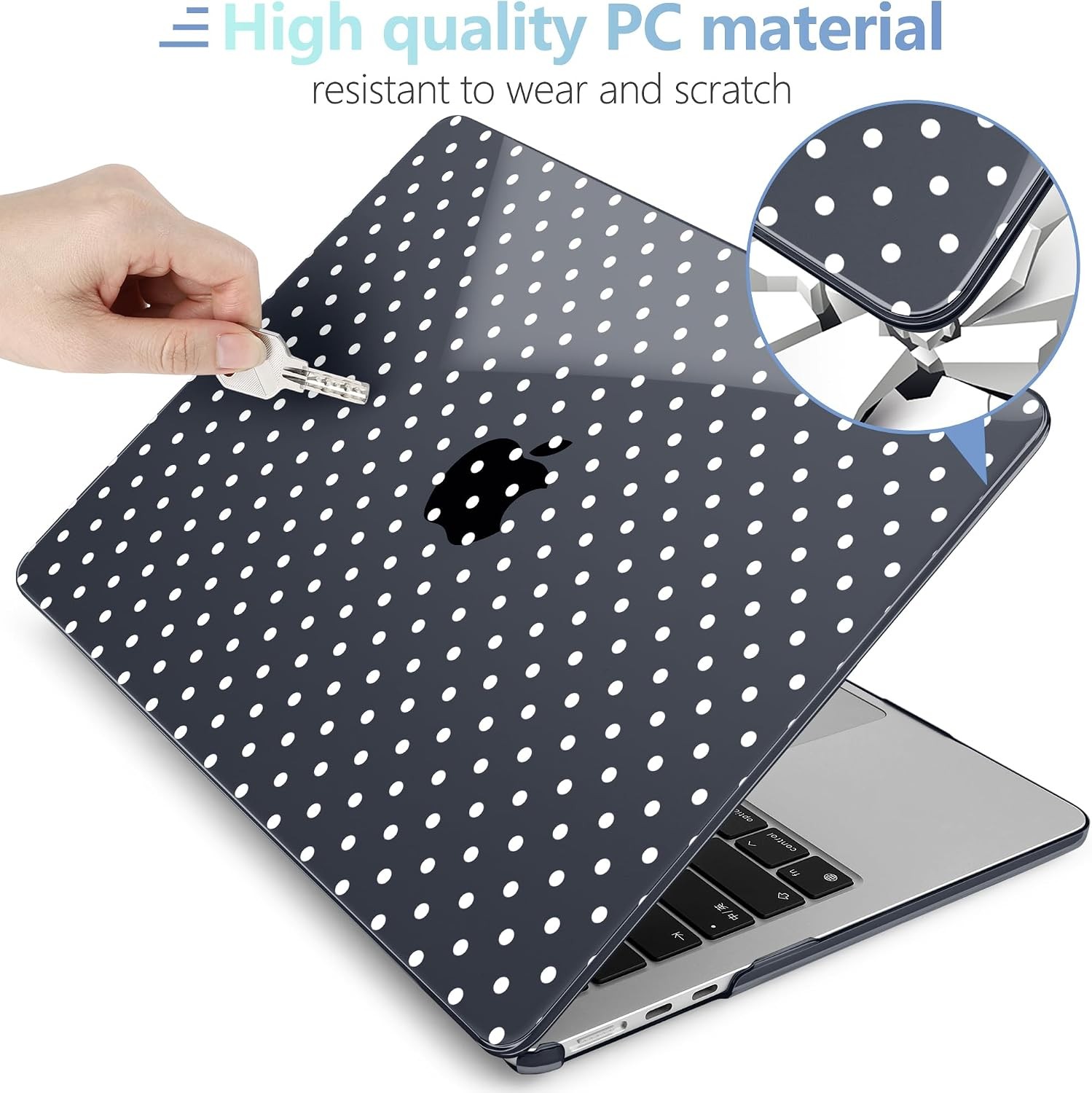 for M5/M4/M3/M2 MacBook Air 15 inch Case 2026 2025 2024 2023, White Polka Dot