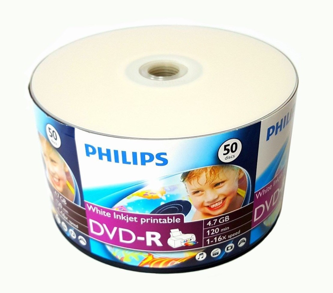 200 PHILIPS Blank 16X DVD-R DVDR White Inkjet Hub Printable 4.7GB Media Disc