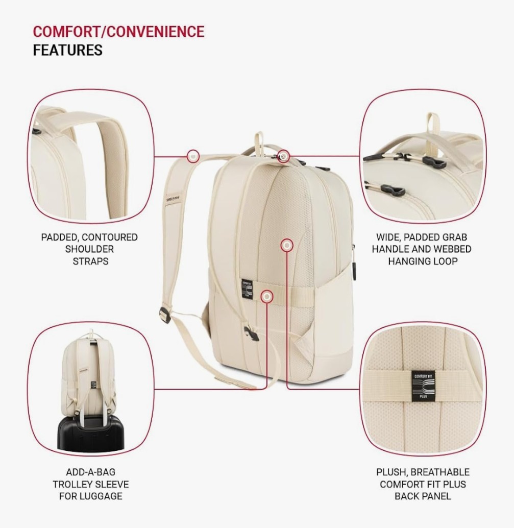 SwissGear Orientation 16″ Laptop Backpack Sandshell 17″x12″x7″ – Beige
