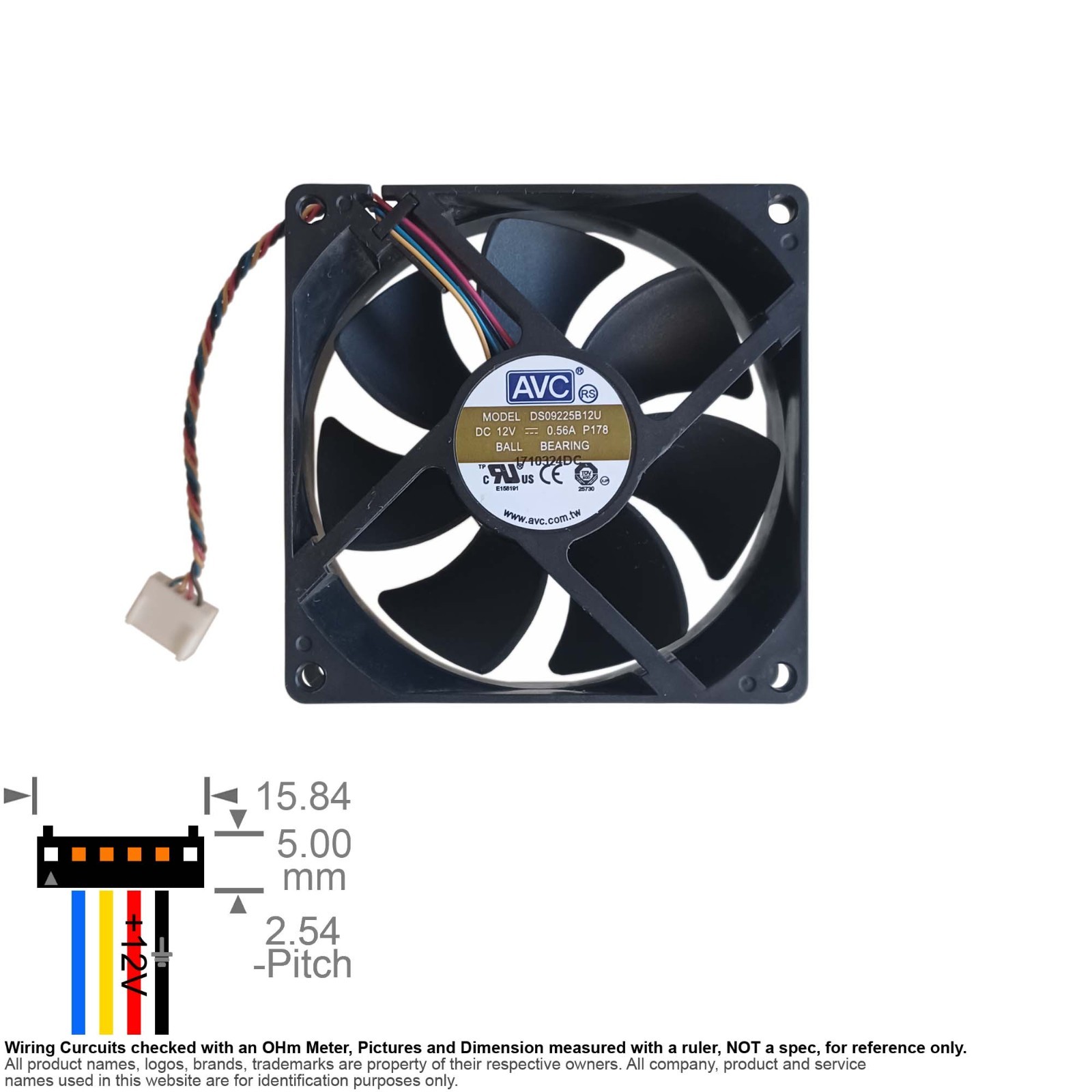 Fan Axial Muffin Cooling DC 12V 92mm 92x92x25 AVC DS09225B12U P178 0.56A