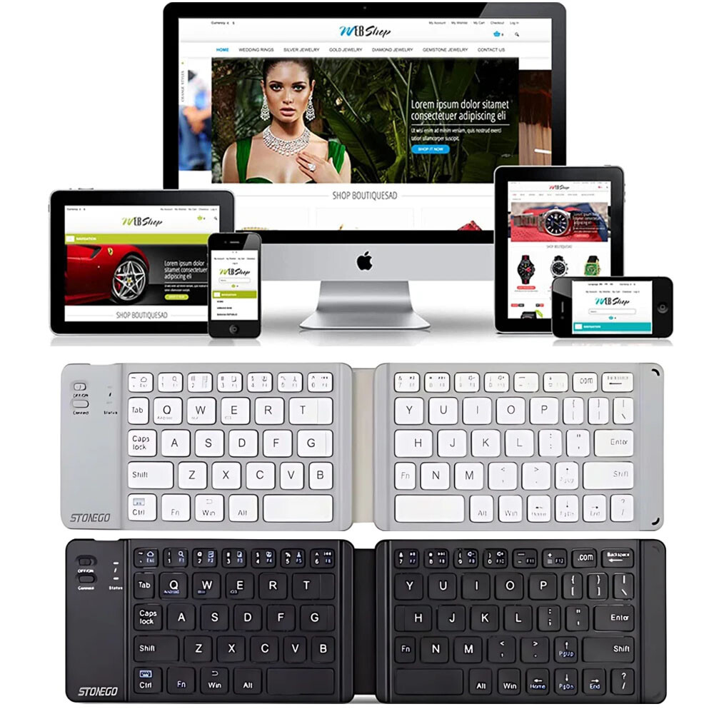 Compat Folding Keyboard Bluetooth for iPhone 15 Android IOS/MAC Tablet PC Mobile
