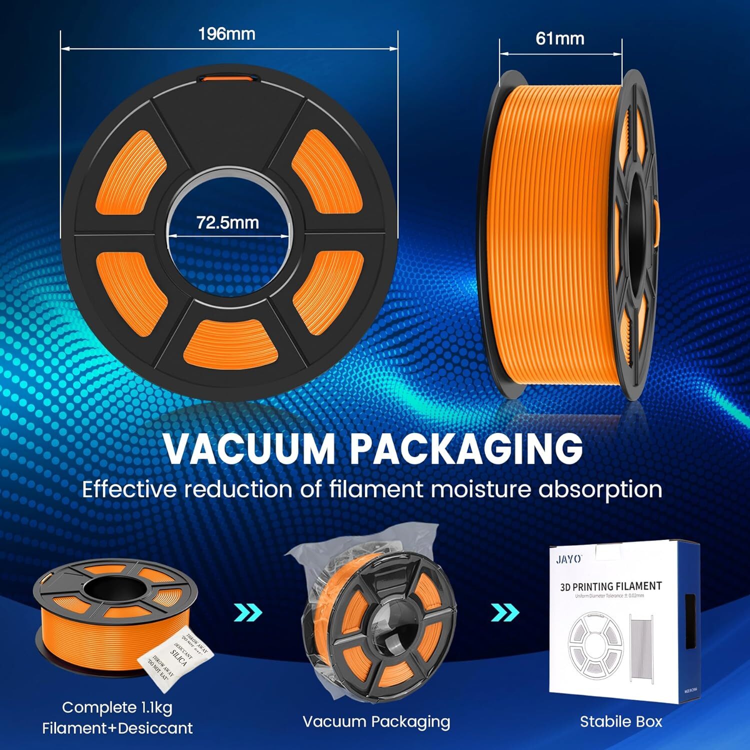 JAYO PLA Matte PETG PLA+ SILK ABS TPU 1.75mm Filament 1.1KG Spool Neatly Wound
