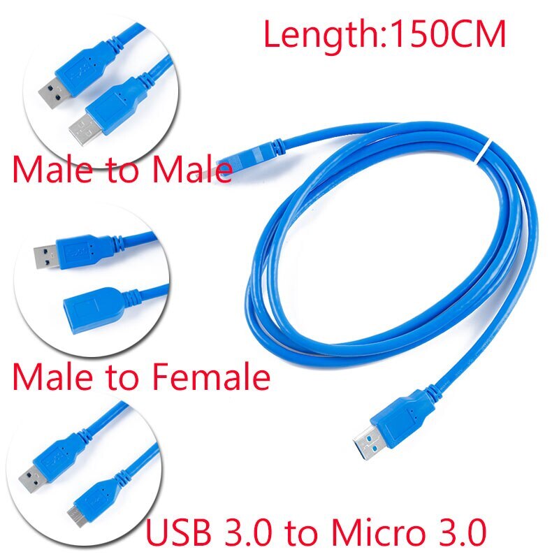 150CM USB 3.0 A Male AM to USB 3.0 A Female AF USB3.0 Extension Data Cable