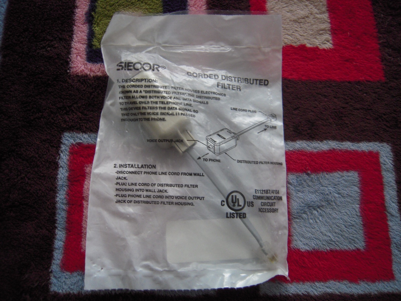 NIP SIECOR SPS-PT0-SG2 IN-LINE MICRO DSL PHONE FILTER W 4″ CABLE & RJ-11 ENDS