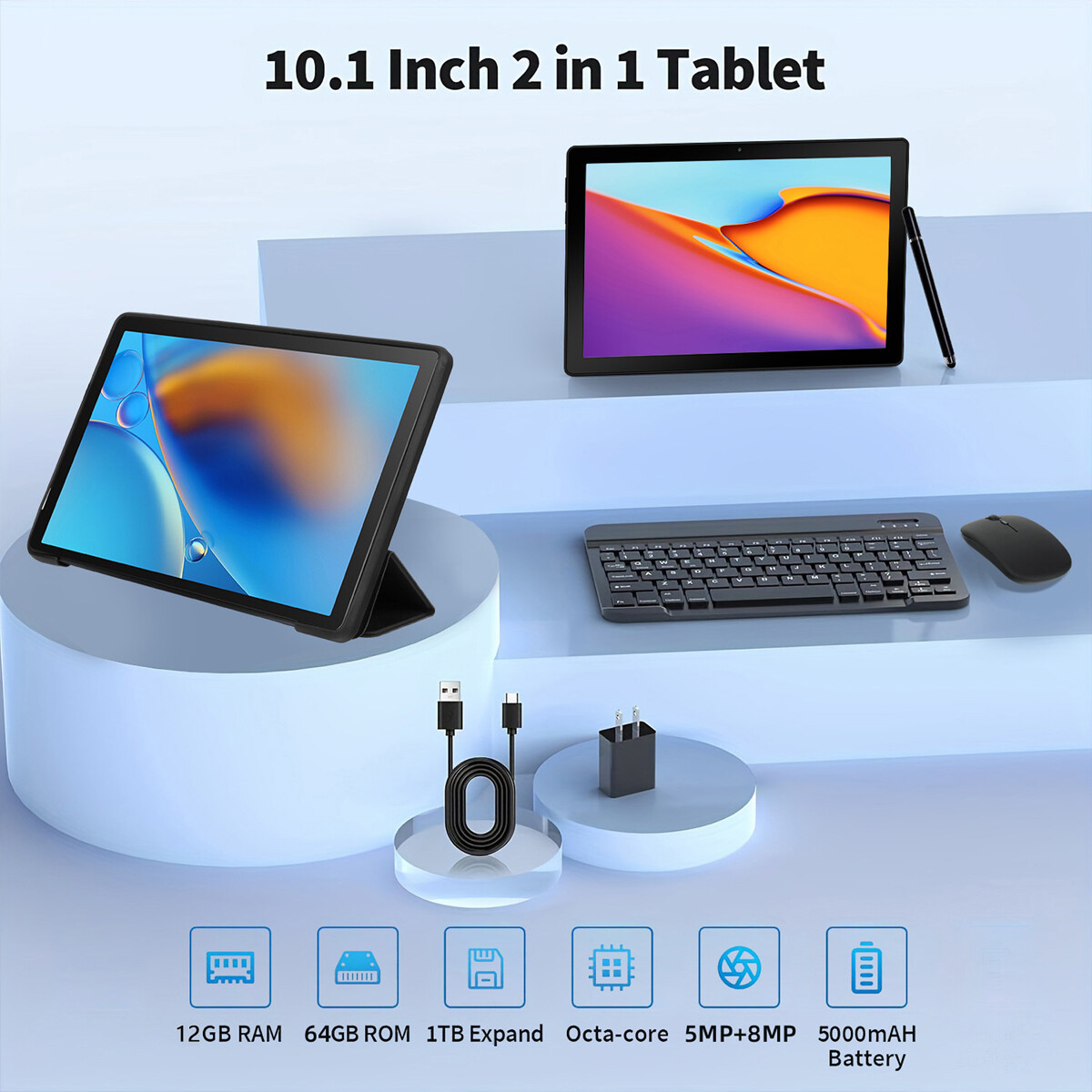 Tablet 10.1 inch Android 15 Tablet 20+64GB ROM Octa Core 1280×800 IPS WIFI HD US