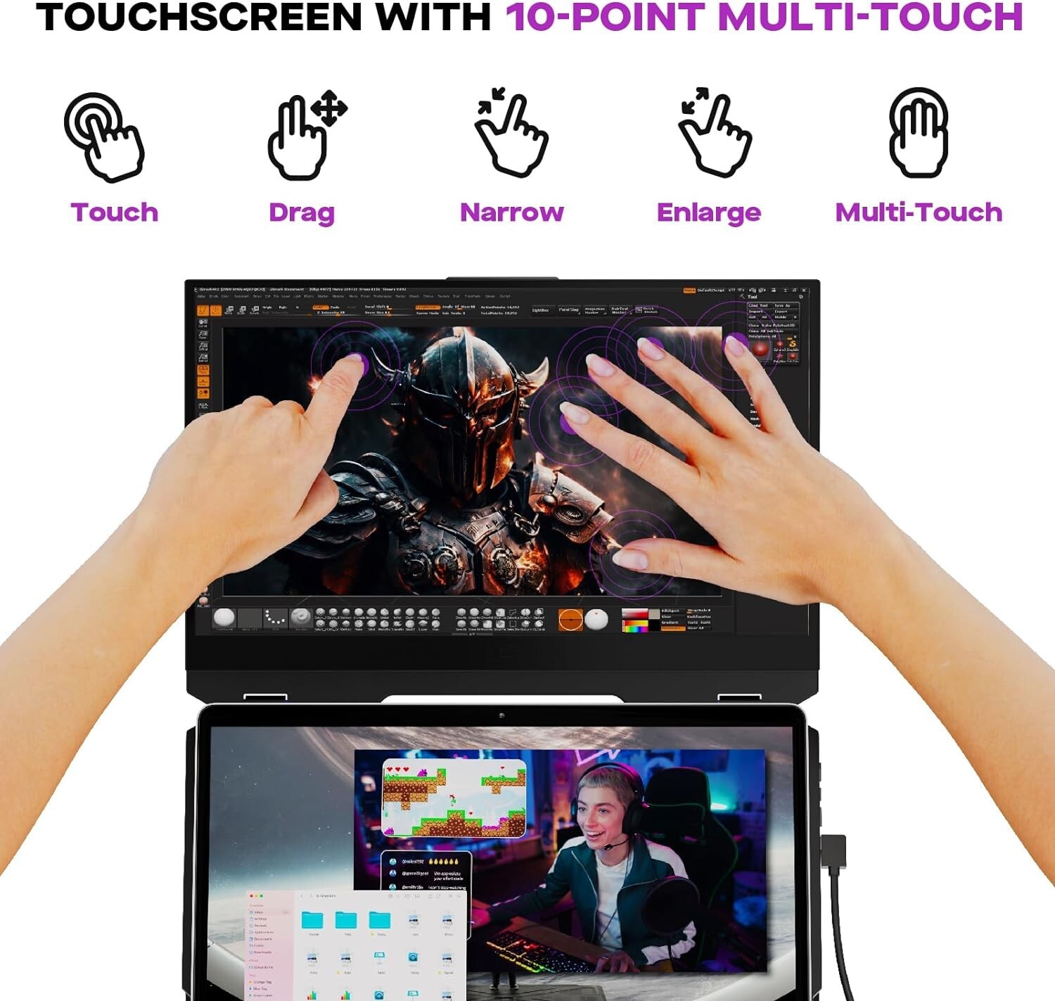 Mobile Pixels 15.6″ Duex Float Portable Stacked Touchscreen Monitor 101-1011P01