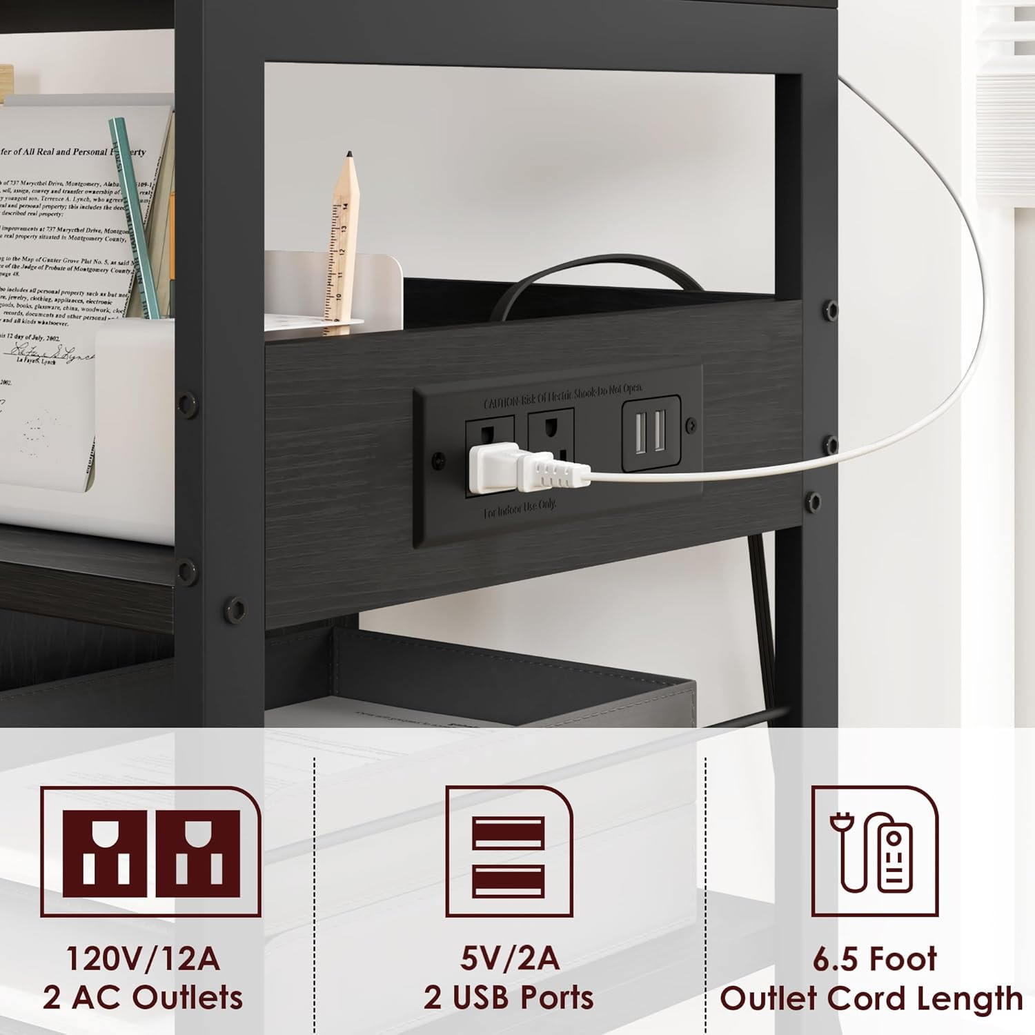 Printer Stand with Power Outlets and USB Charging Ports, Large Printer Table wit