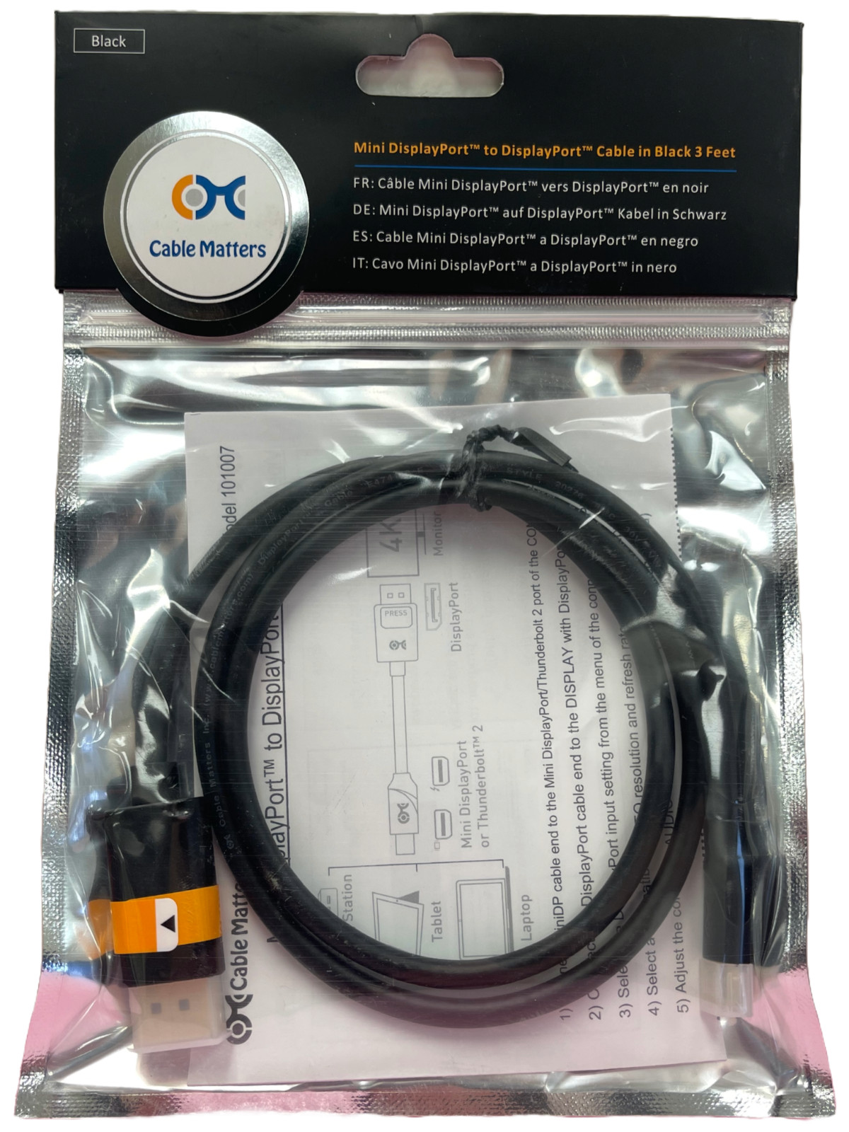 Cable Matters 4k Mini DisplayPort to DisplayPort Cable – Mac / PC – 3 ft – NEW