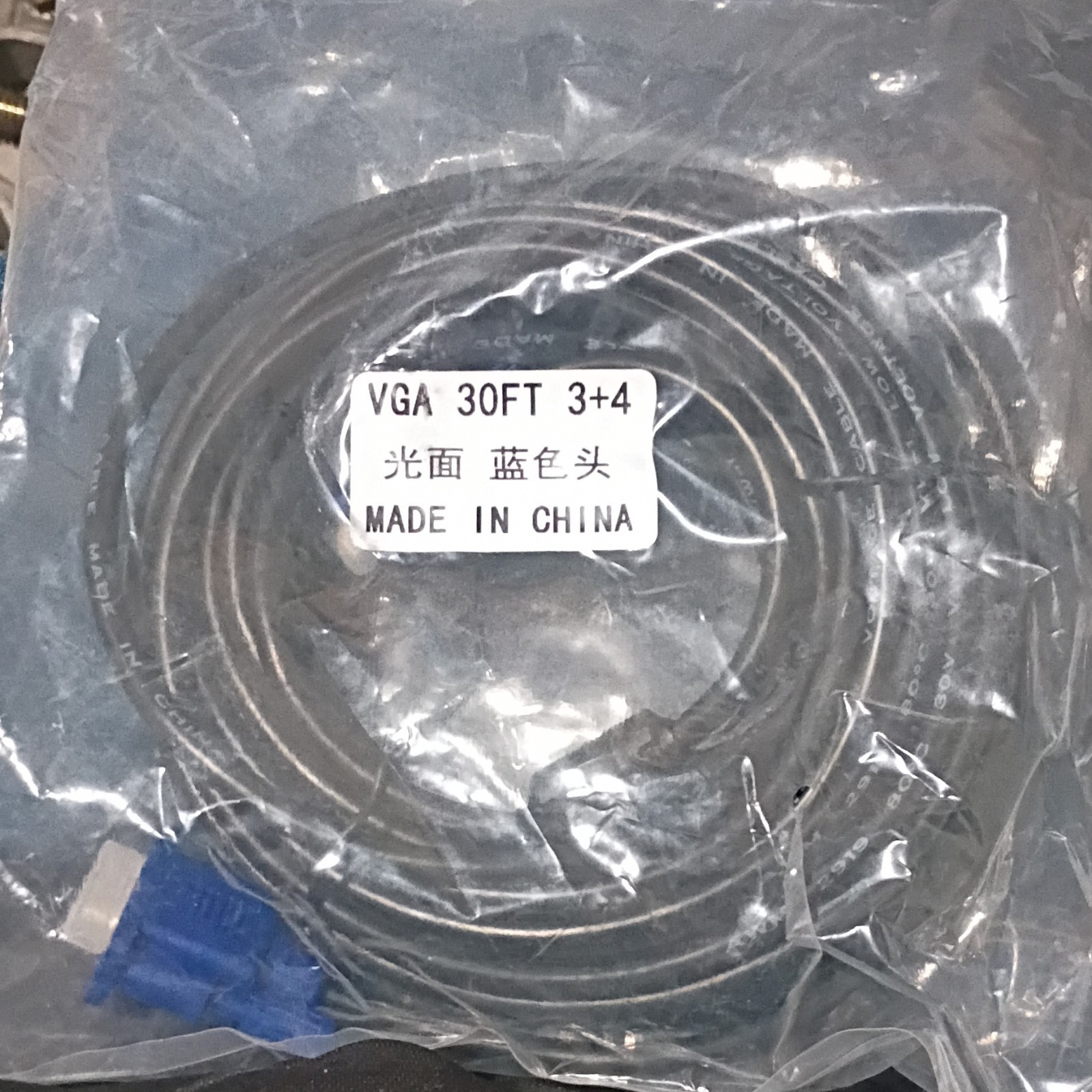 30 ft VGA/SVGA D-Sub Male to Male Cable 1:1 Black/Blue MPN L-VGA-MM-100F