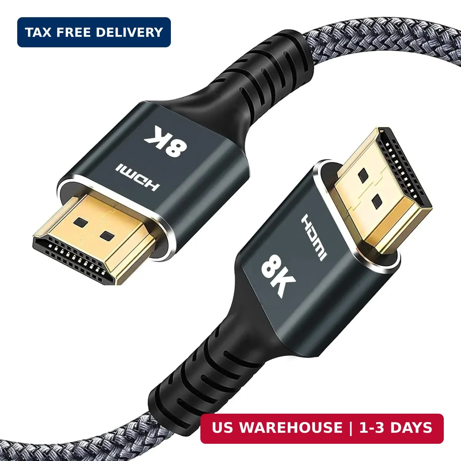 Ultra High Speed 8K HDMI Cable 6.6 ft (2M) 2.1 48Gbps Braided Cord – Supports 8K
