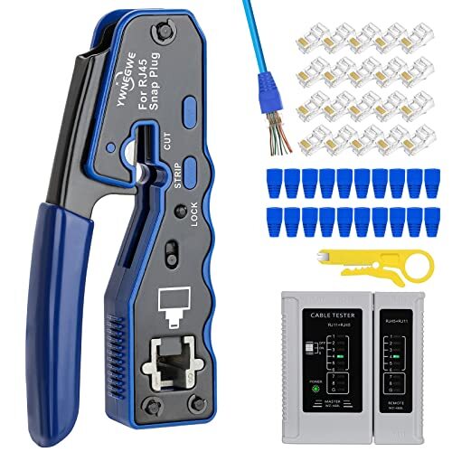RJ45 Crimp Tool Kit Pass Thru Ethernet Crimper (9V Battery Not Included)