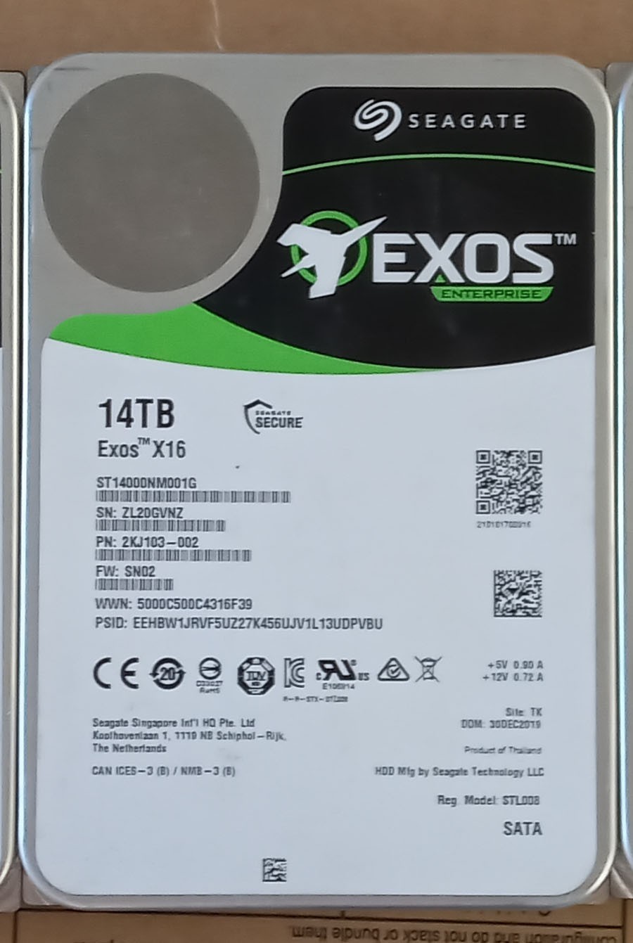 Seagate 14TB Exos X16 256MB SATA Hard Drive ST14000NM001G 100% lifespan
