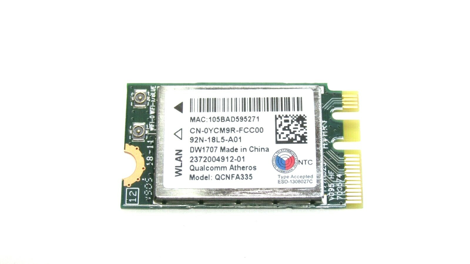 Dell OEM Wireless DW1707 WiFi 802.11 b/g/n BT4.0 NGFF Card – IVA01 YCM9R
