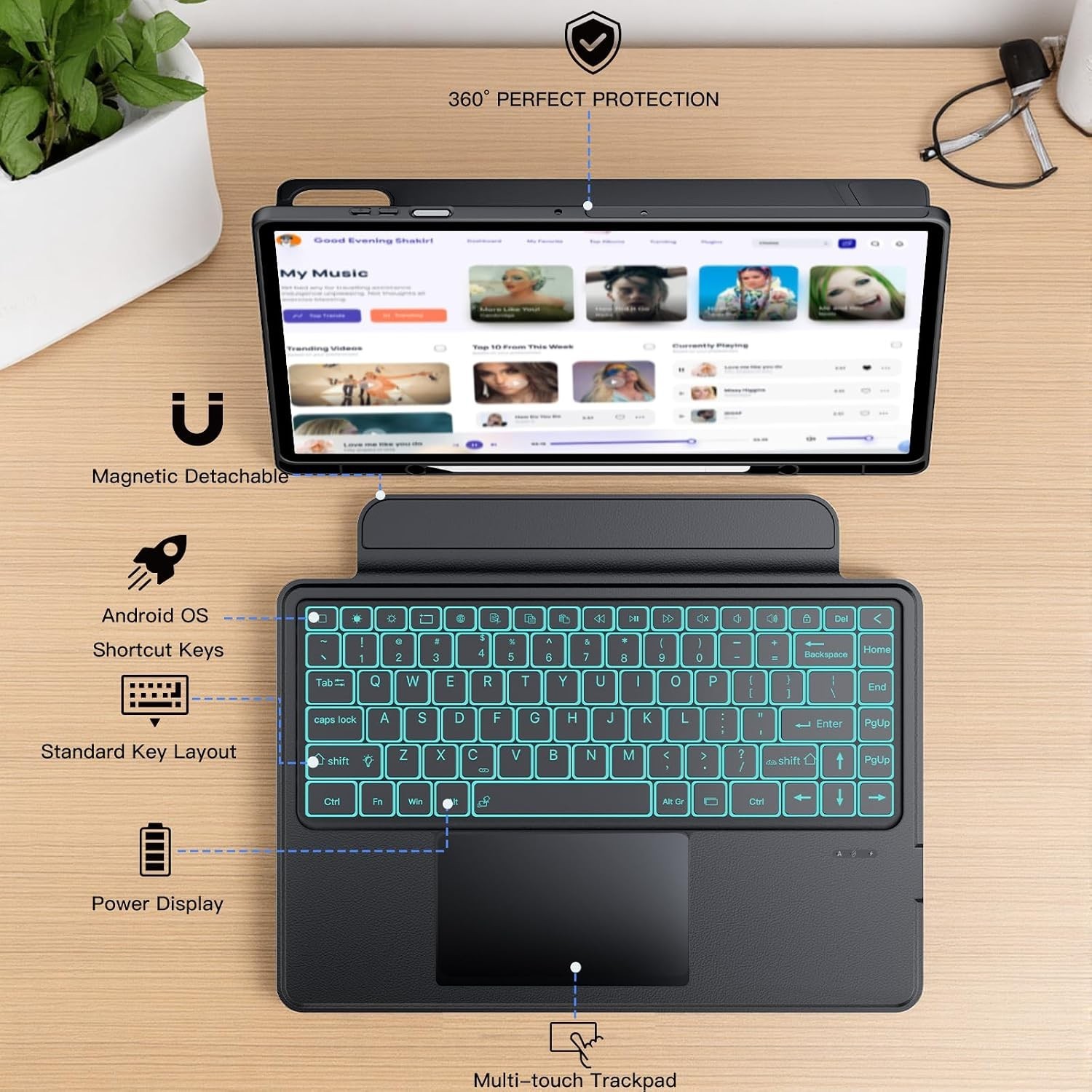 Touchpad Keyboard Case for Galaxy Tab S11 Ultra 14.6 Inch 2025-7 Colors Backlit