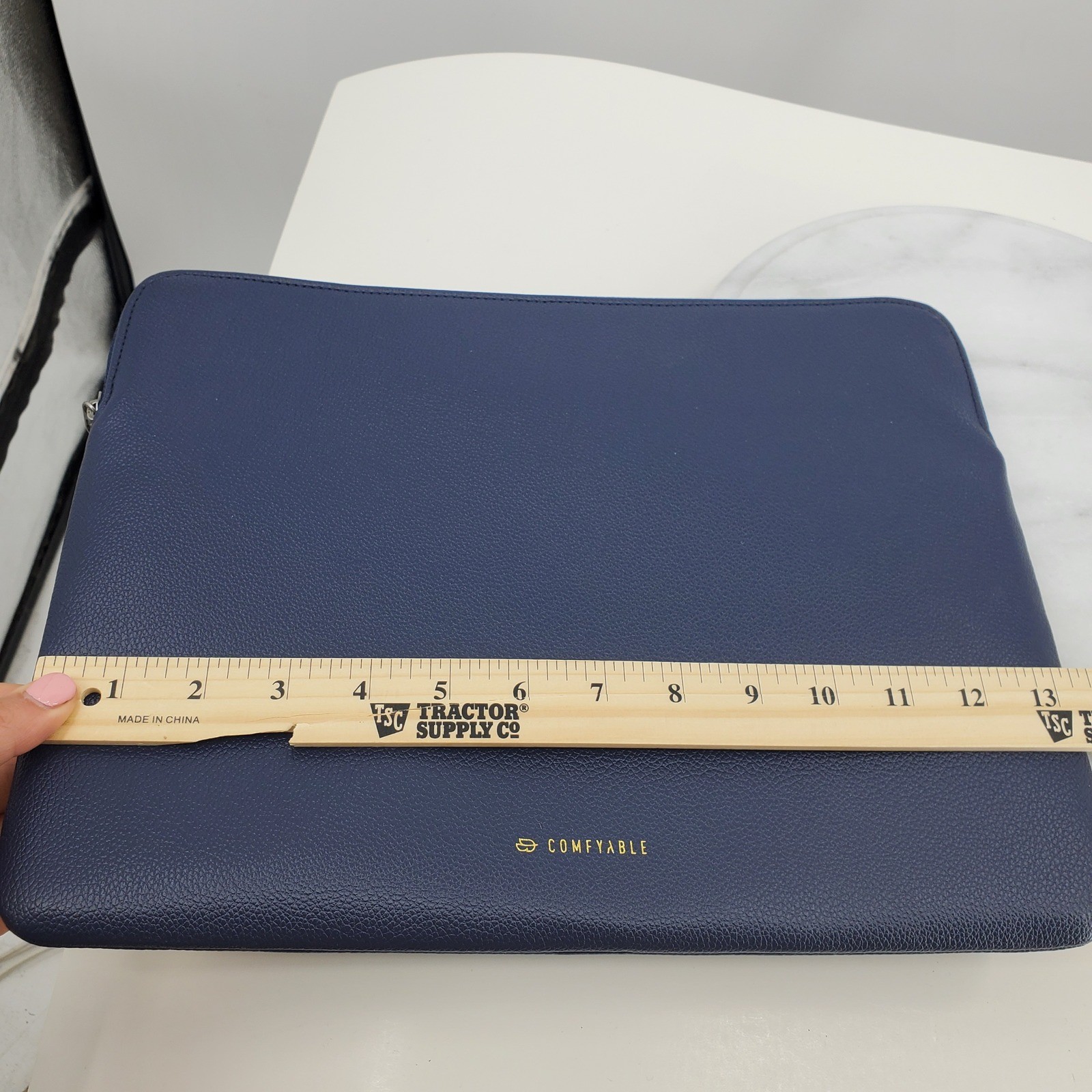 Comfyable Navy Blue Faux Leather 13 inch Laptop Sleeve Zipper Case Minimalist