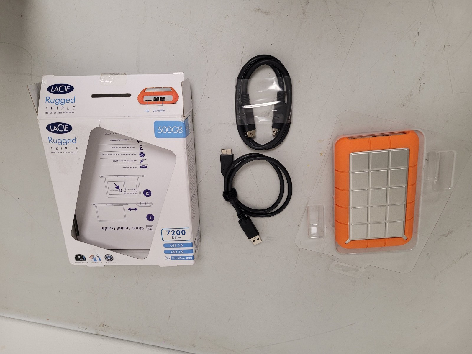 LaCie Rugged U3&FW8 500GB 7200RPM External Hard Drive open box 99991507045021QR
