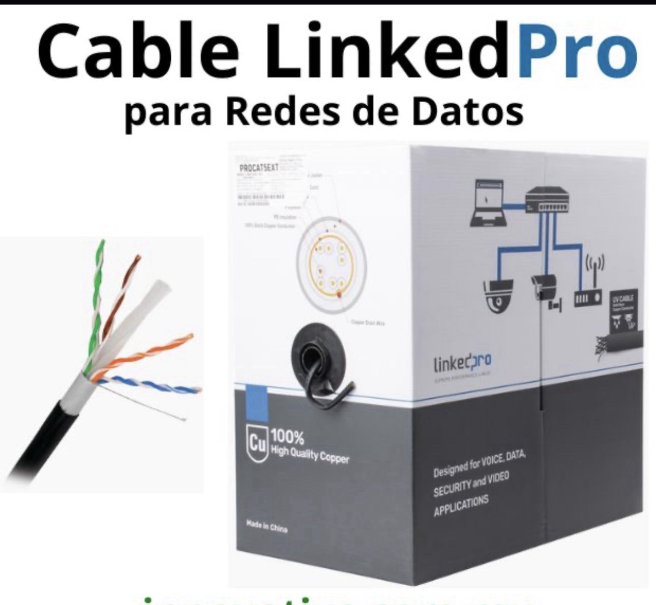 Linkedpro PRO-CAT6-EXT-LITES Cable UTP Cat6 24 AWG Reel Outdoor UL 1000 ft