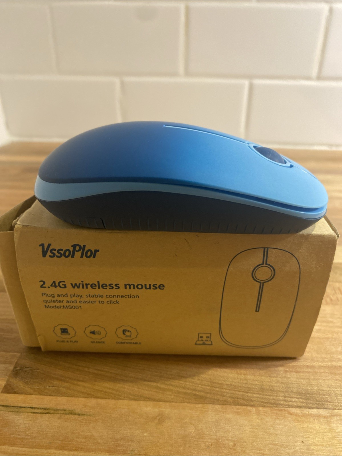 Vssoplor Wireless Slim Mouse 2.4G Model MS001 USB Receiver for PC Laptop Blue