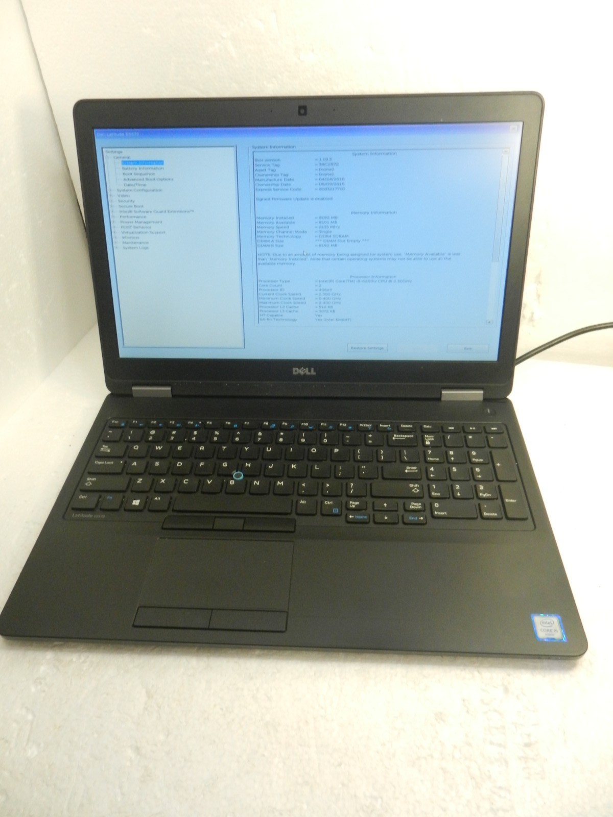 Dell Latitude E5570 Laptop CORE i5-6200U @ 2.40Ghz / NO Ram / NO SSD * READ ME *