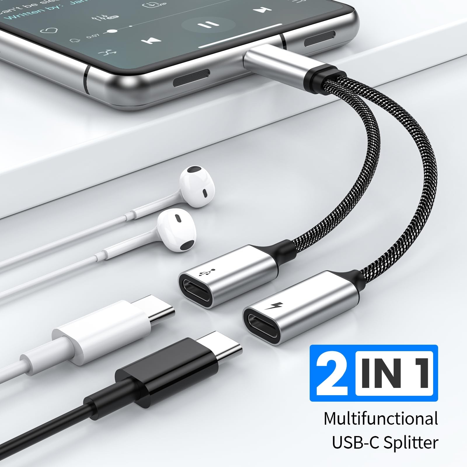 USB-C Splitter Y Cable Type C Male to Dual USB-C Female Port Hub Adapter