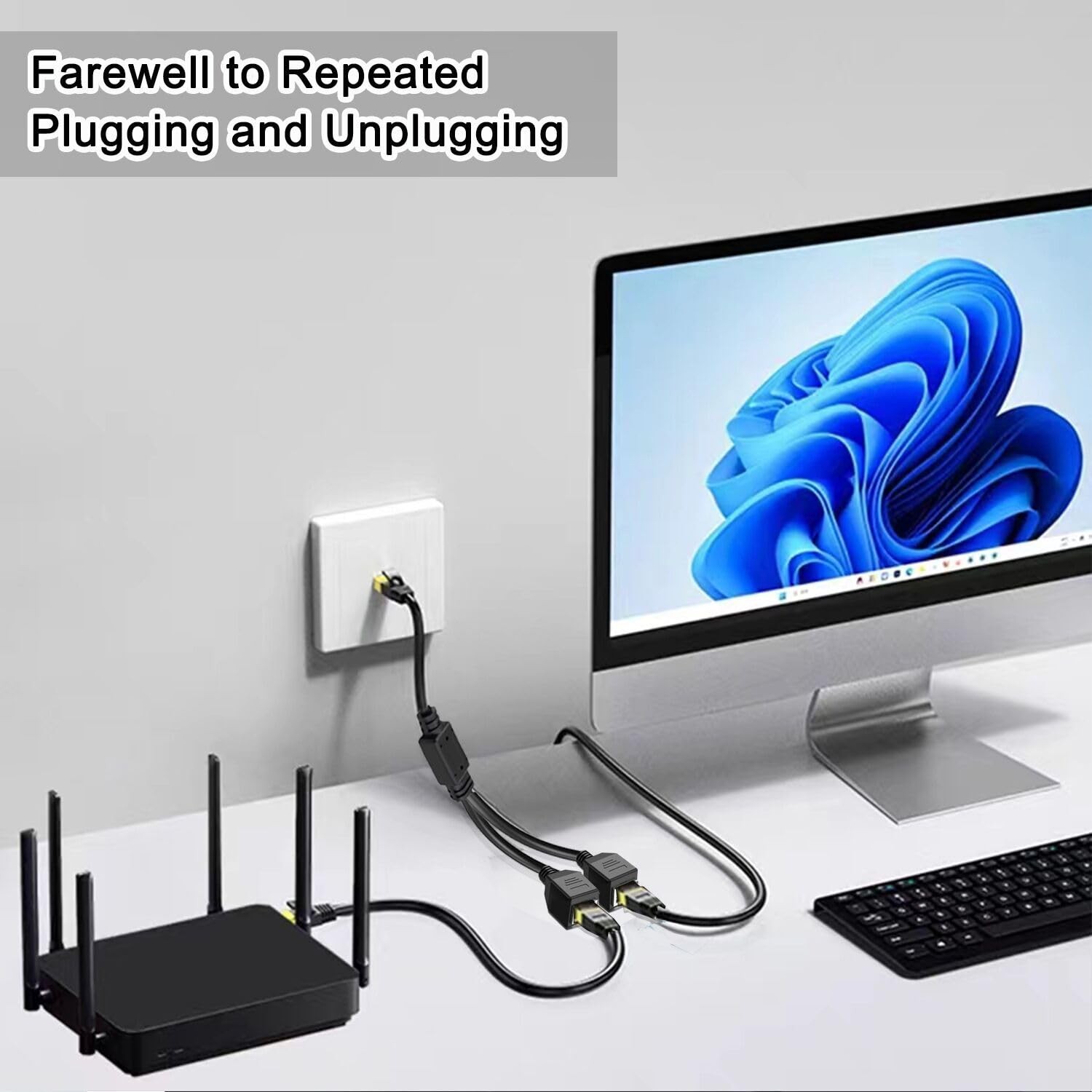 Ethernet Splitter 1 to 2, RJ45 Internet LAN Network Splitter Adapter 1 Male t…