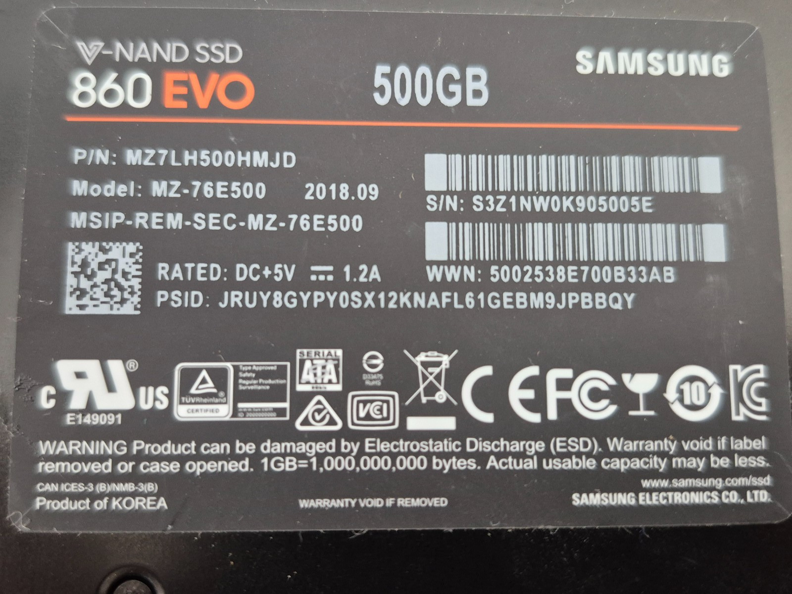 MZ76E500 hard drive Samsung Nand SSS Evo 8 500gb 2018 laptop parts