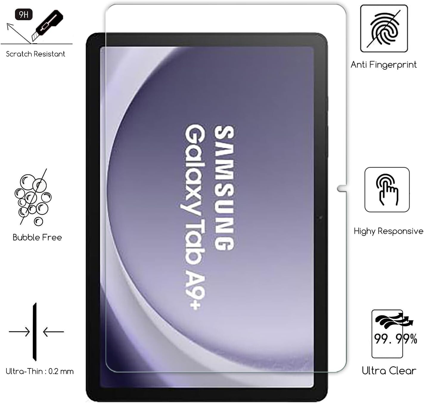 (2 Pack) Samsung Galaxy Tab A9 Plus / A9+ 5G 11″ Screen Protector Tempered Glass