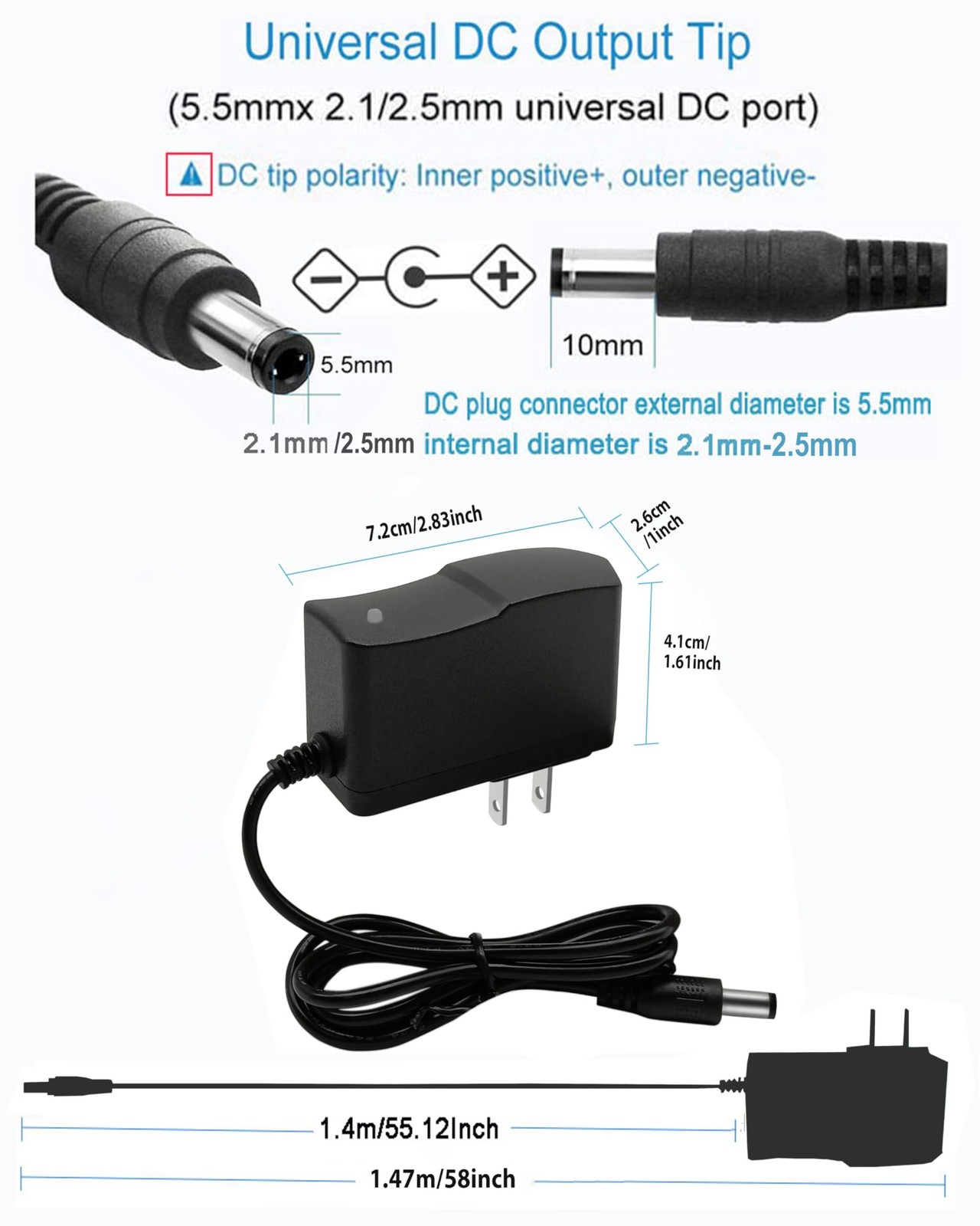 DC 24V 0.5A 500mA Power Supply 12W AC Adapter 100-240V 50-60Hz to Black