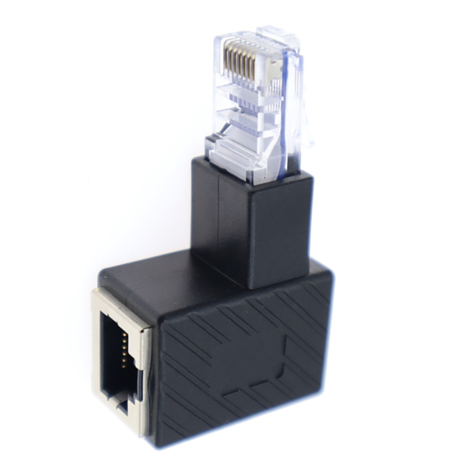1Pc 90° Up RJ45 Cat 5e Male to Female Lan Ethernet Network Extension Adapter
