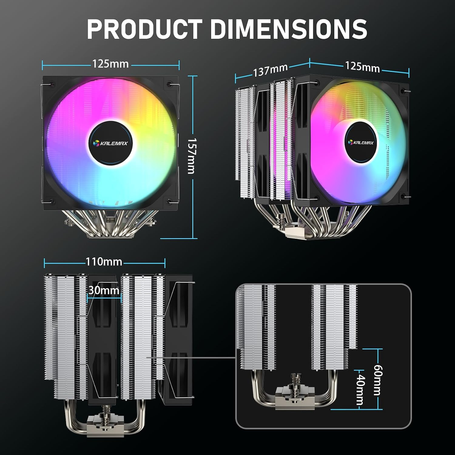 CPU Cooler Dual-Tower 6×6Mm Heat Pipes CPU Cooling Dual 120Mm ARGB PWM Fan…