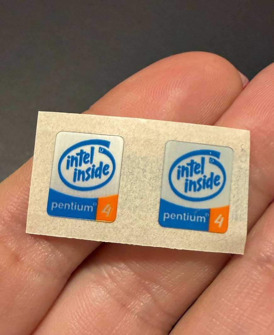 2 x Intel Inside Pentium 4 Sticker Label Decal 10mm x 12.5mm, SMALL (Mini) SIZE