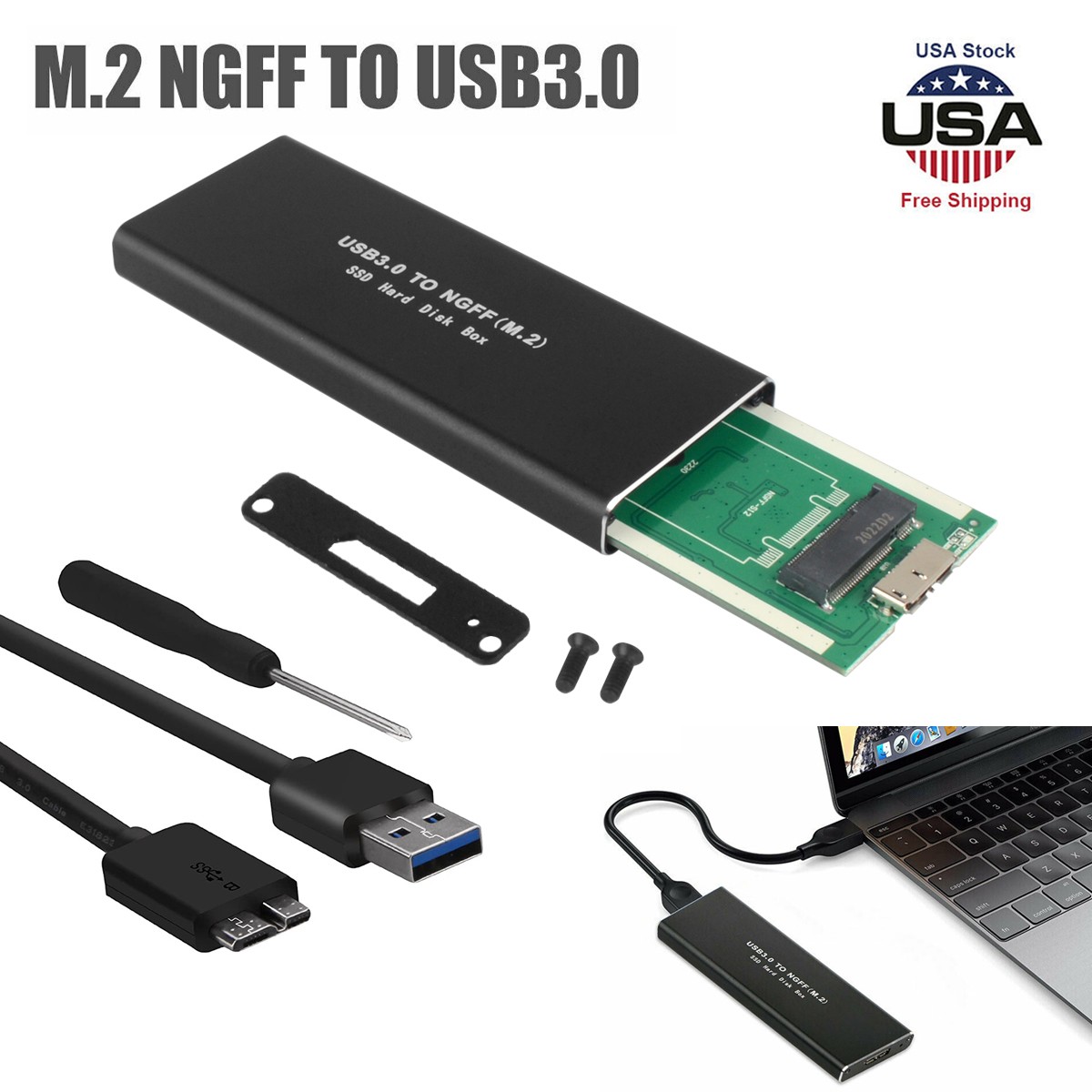 M.2 SATA SSD to 3.0 USB External SSD Reader Converter Adapter Enclosure .