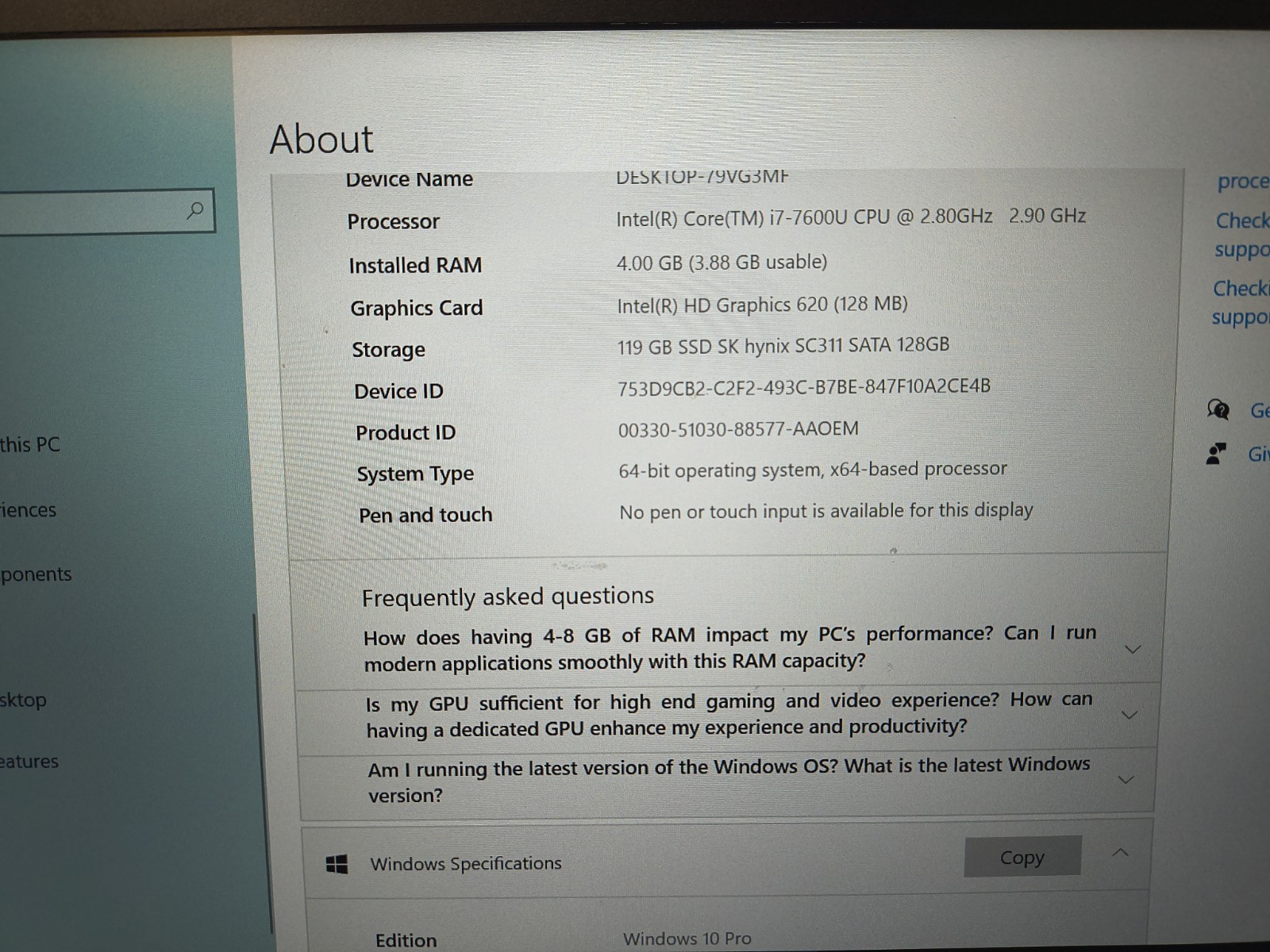 Lenovo ThinkPad T470s i7-7600U 2.8GHz 4GB RAM 128GB SSD Windows 10