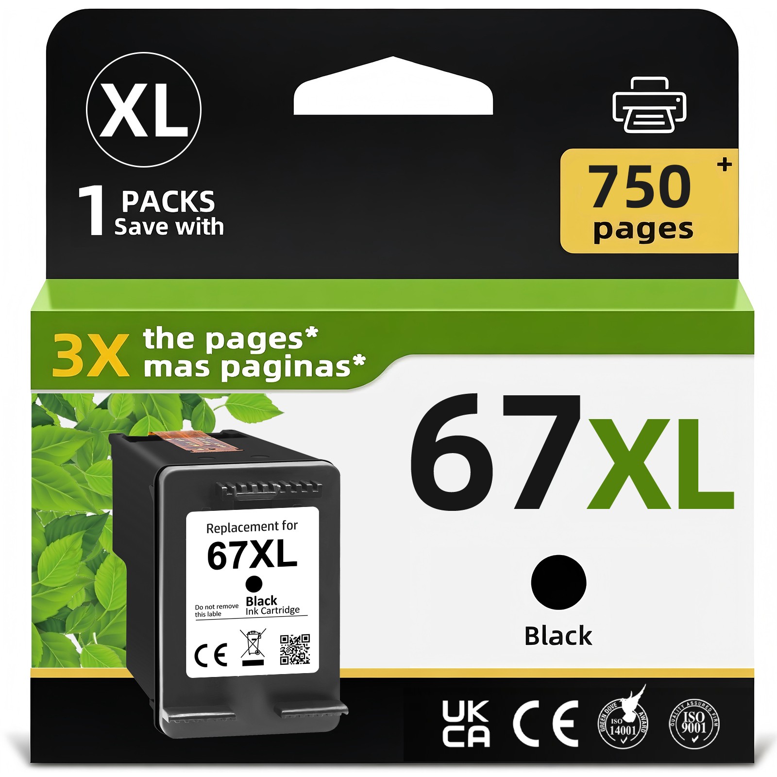 67XL Ink Cartridges for HP 67 Ink Deskjet 2700e 2755e 2852 4155e Envy 6055e 6455