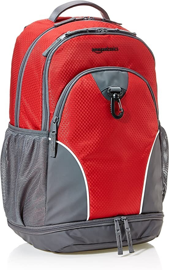 NEW Amazon Basics Red Sports 17″ Laptop Backpack commuter bag shoulder straps