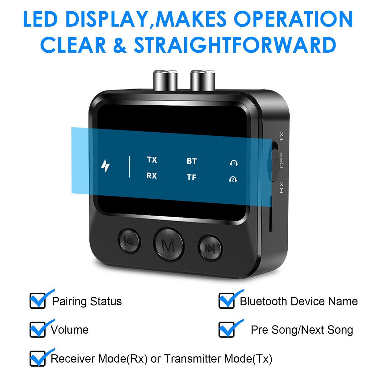 Bluetooth 5.4 Stereo Audio Receiver Transmitter AUX USB HD Music to RCA Adapter