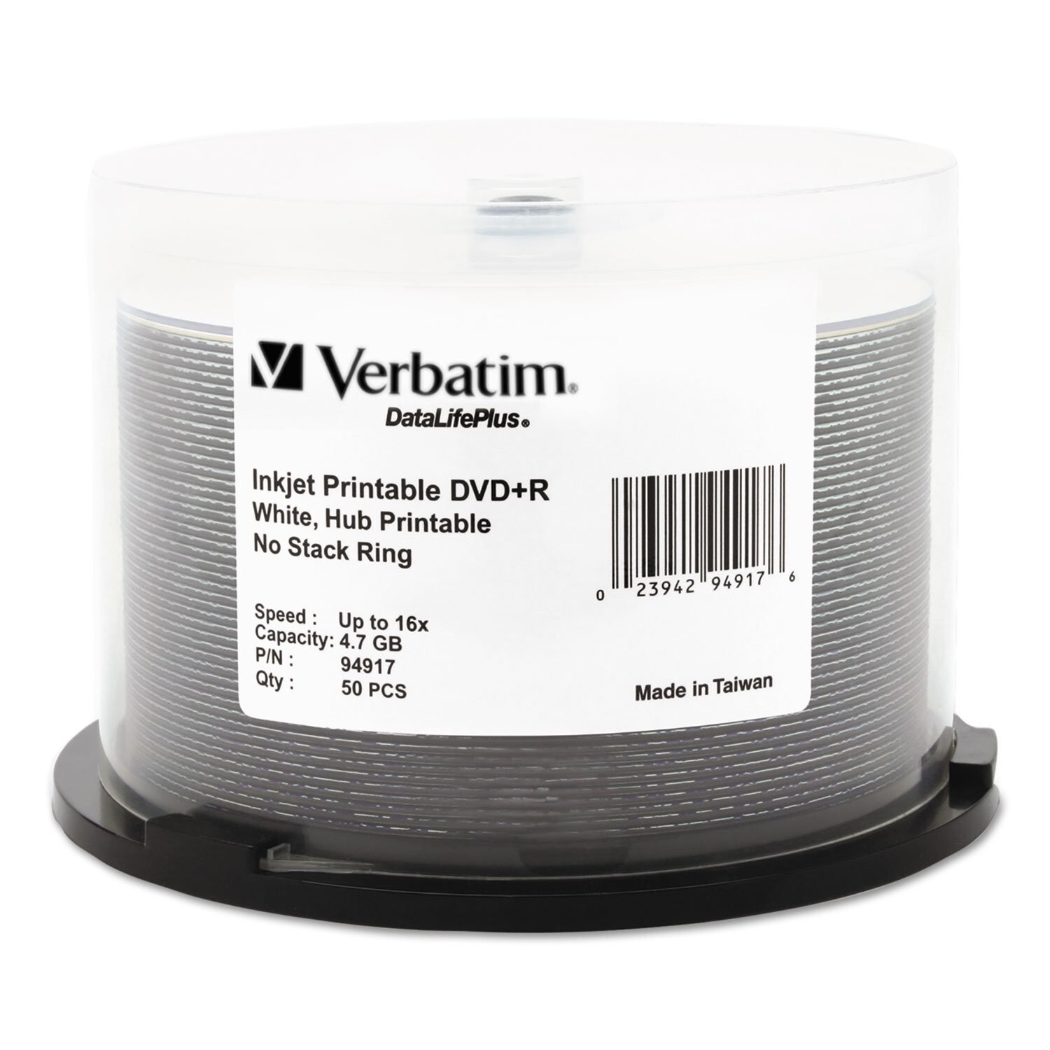 Verbatim DVD+R 4.7GB 16X DataLifePlus White Inkjet Printable, Hub Printable -…