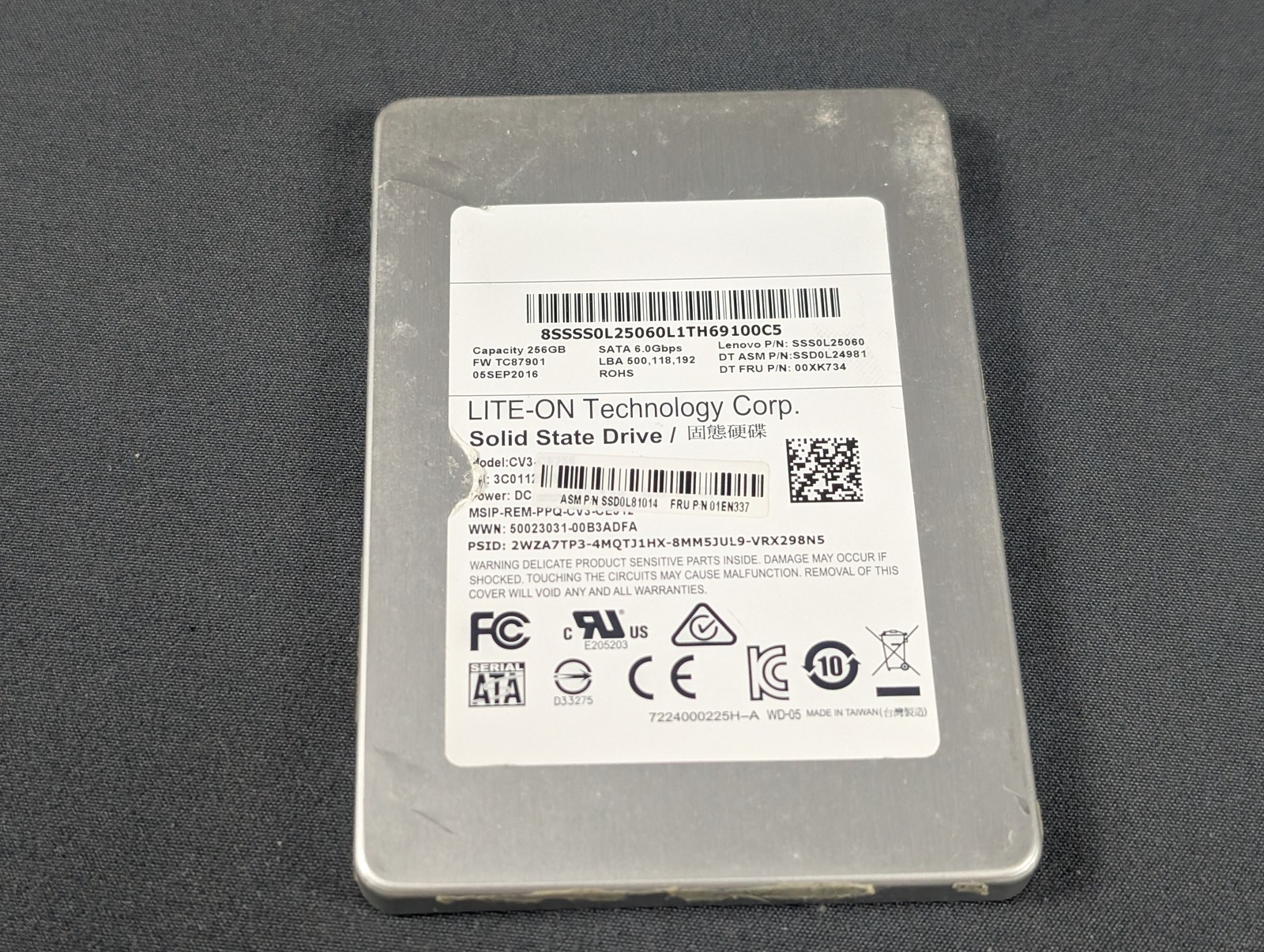 Lite-On 256GB 2.5 SATA III SSD SSD0L25060 Solid State Drive Tested Wiped