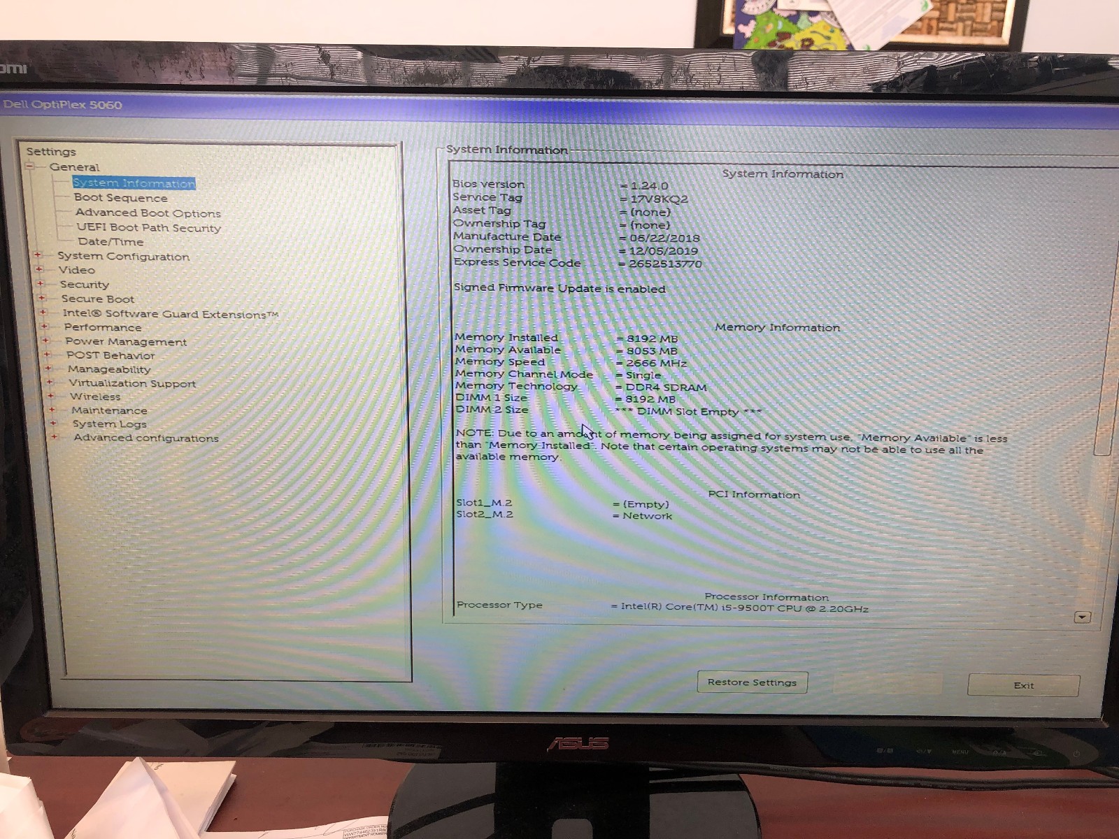 Dell Optiplex 5060 Micro Tower w/ i5-9500T 2.2GHz CPU 8GB RAM No SSD No Antenna