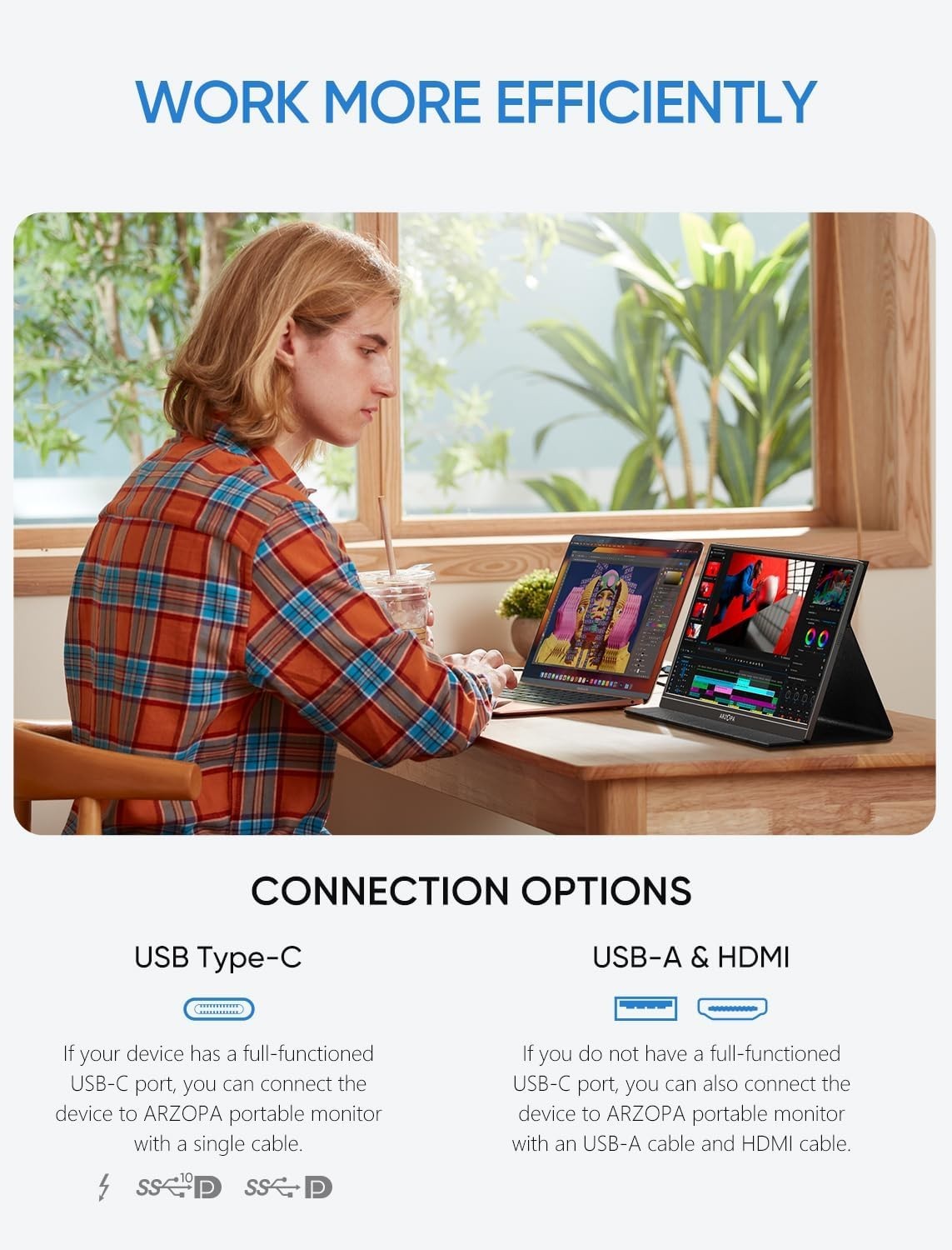 ARZOPA Portable Monitor, 15.6” 1080P FHD Laptop Monitor