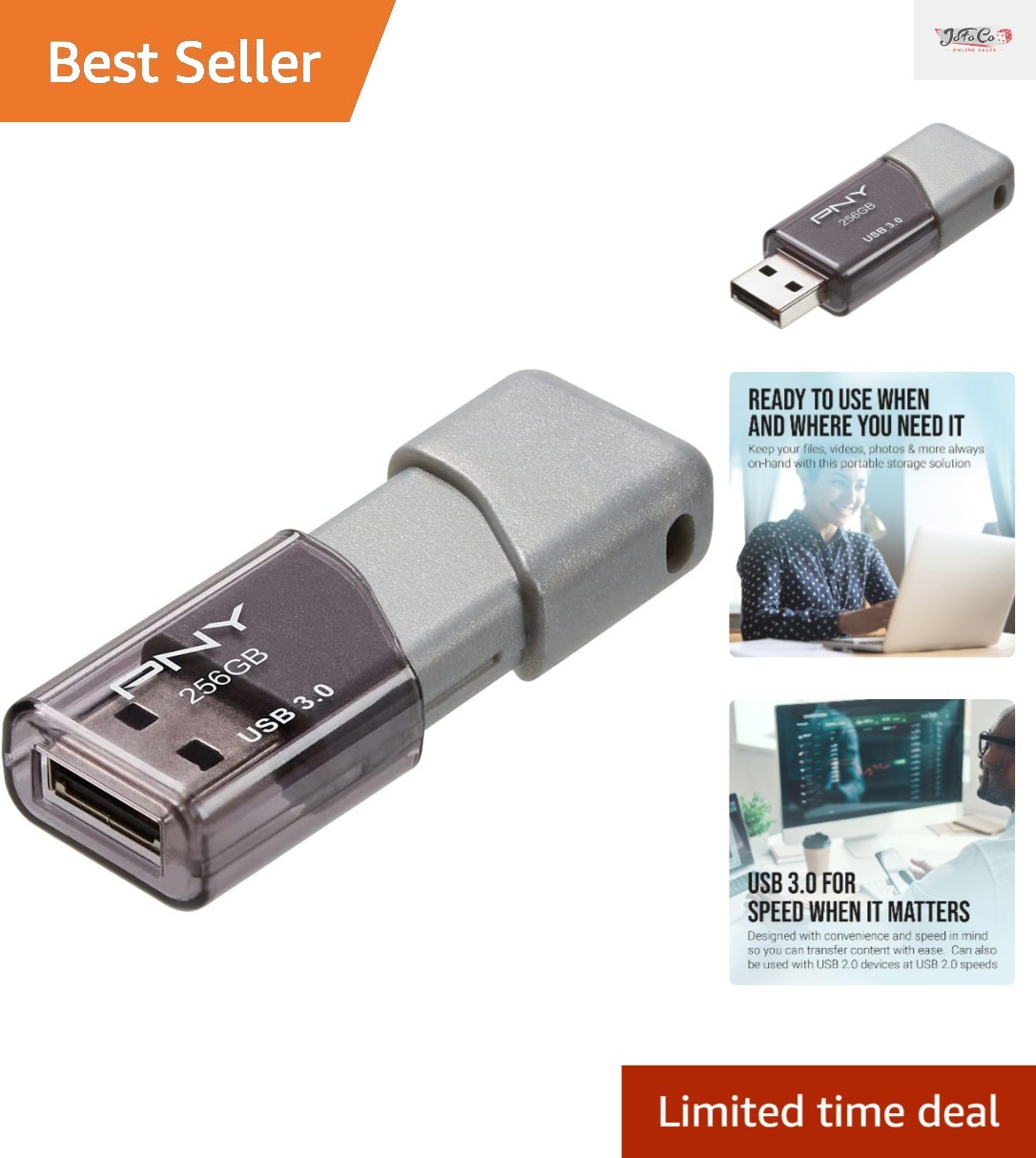 Fast and Capless 256GB USB 3.0 Flash Drive – Portable Grey Data Storage Solution