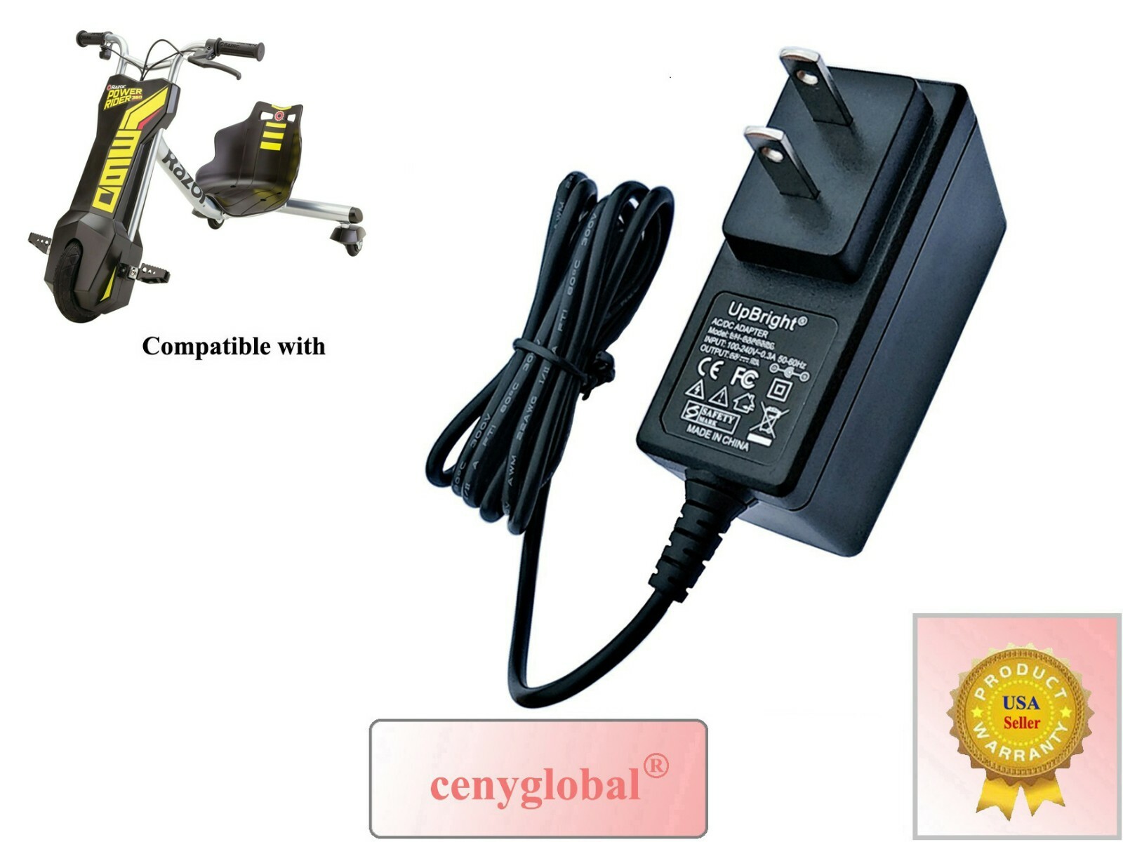 AC Power Adapter For Razor PowerRider 360° 360 Electric Tricycle Battery Charger