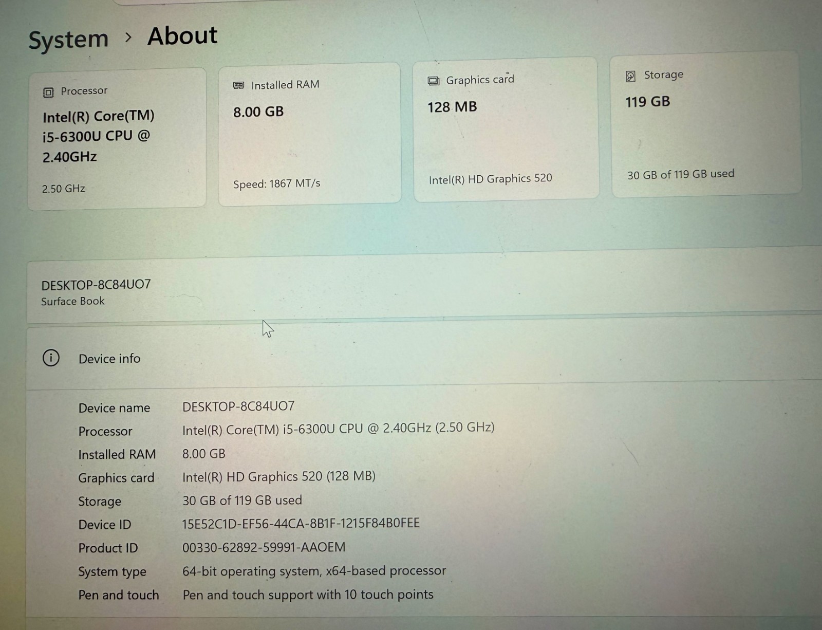 Microsoft Surface Book 1st Gen 13.5″ i5-6300U 8GB 128GB SSD Touchscreen