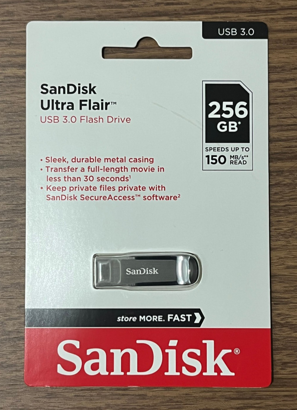 SanDisk Ultra Flair USB 3.0 Flash Drive – 256GB – Gray – New Sealed – Ships Free